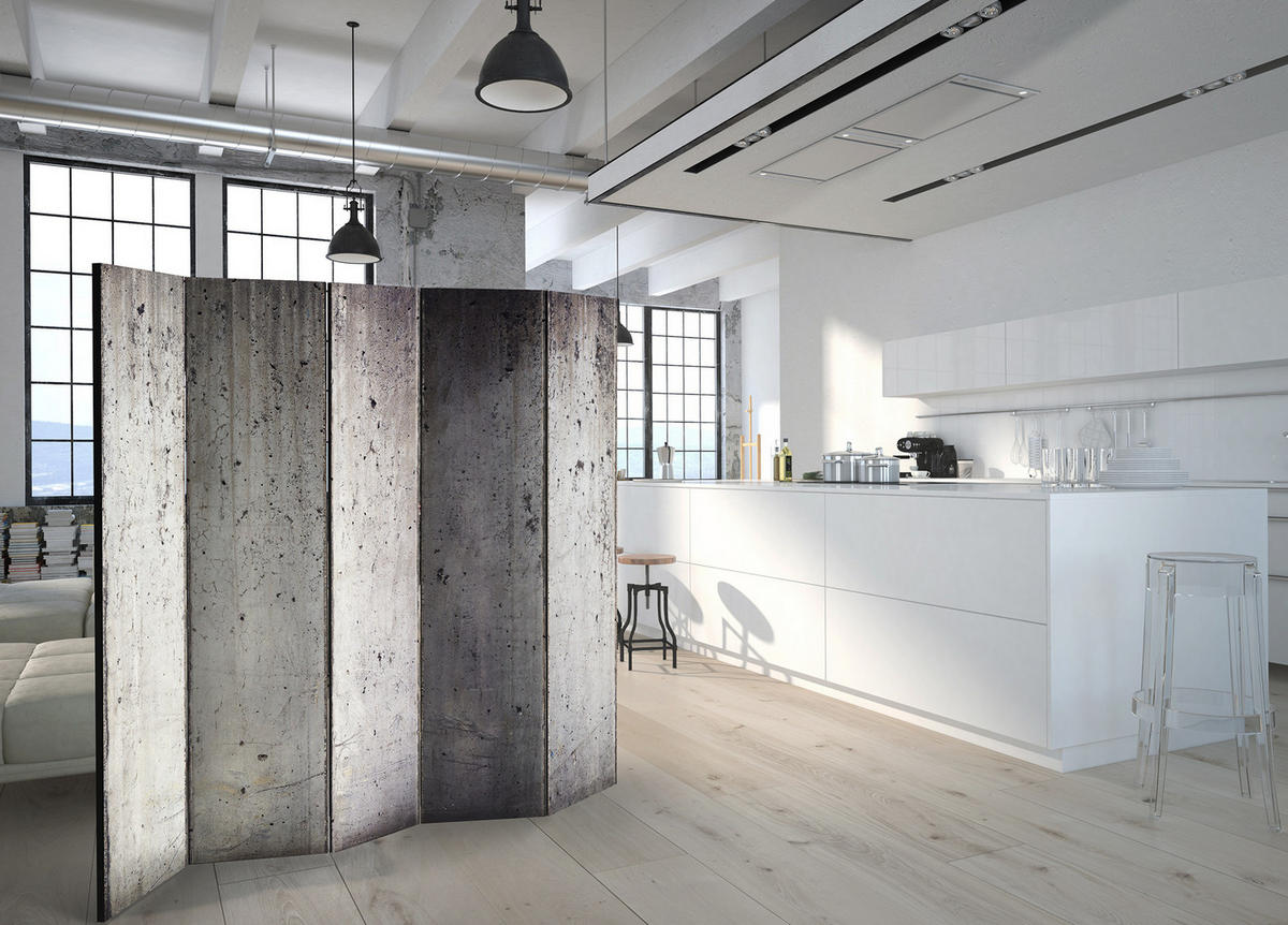 PARAVENT Einseitig Bedruckter 5-tlg 225x172 cm Betonimitation - Braun, Holz/Textil (225/172/3cm) - Muralo