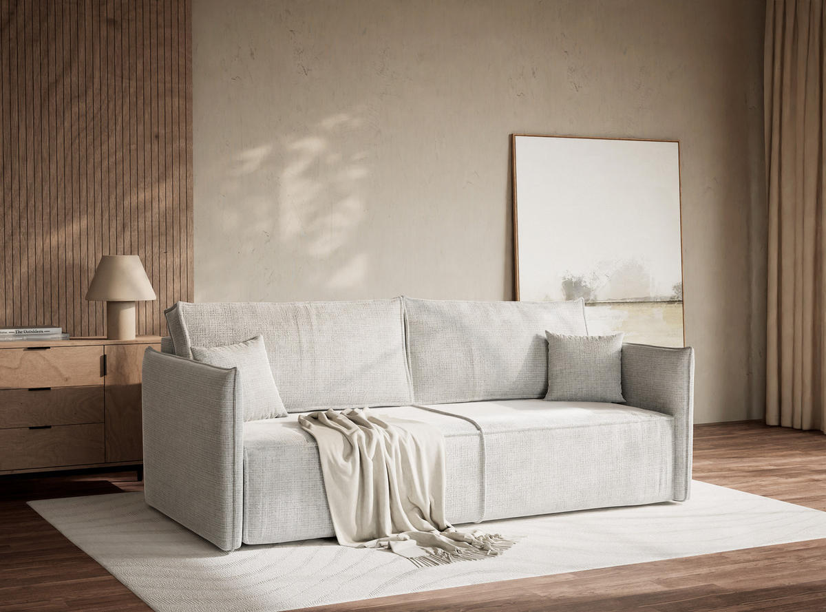 SOFA MIT SCHLAFFUNKTION Obra Grau Chenille-Stoff - Schwarz/Grau, Holz/Holzwerkstoff (220/70/107cm) - Maison de Reve