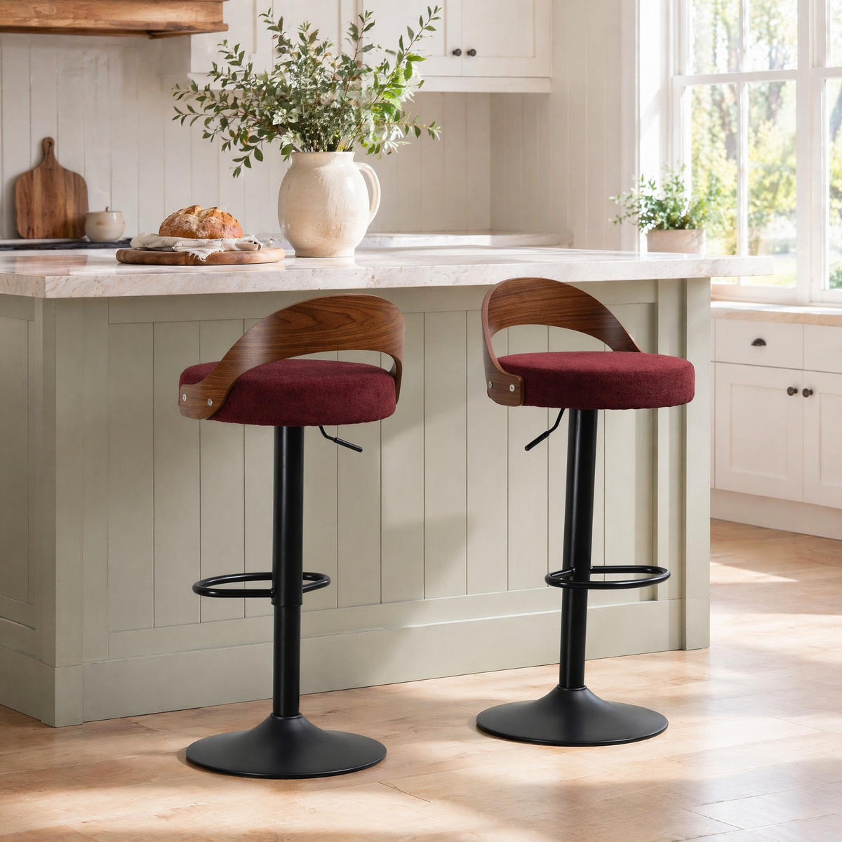 BARHOCKER 2er-Set, 360° drehbar, höhenverstellbar, Weinrot - Weinrot, Metall (42/77/42.5cm) - MIVRAY