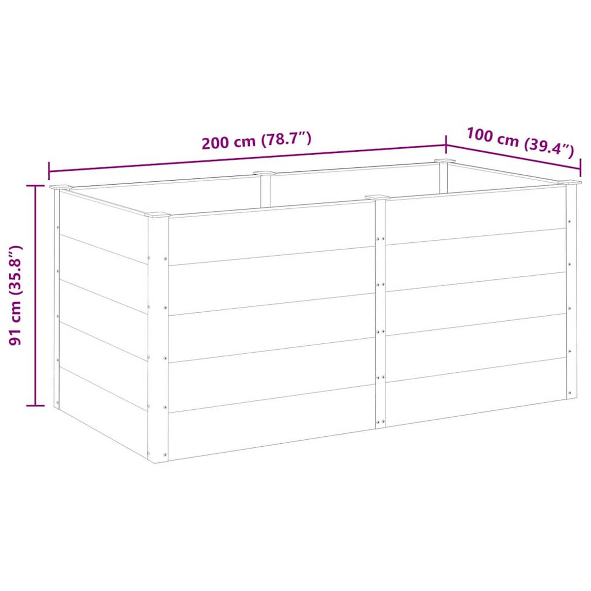 HOCHBEET 200/100/91 cm, aus WPC und Stahl, Grau - Grau, Holz (100/91/200cm) - vidaXL