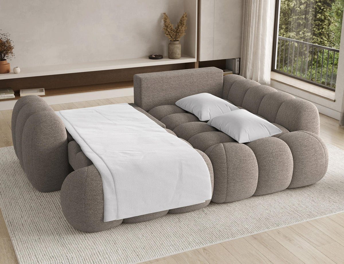 ECKSOFA COZION L-Form mit Schlaffunktion & Bettkasten – Modernes 3-Sitzer Sofa, HR-Kaltschaum, Wellenfederung, 267 × 165 cm - Schwarz/Braun, Kunststoff (267/165cm) - Wohnideebilder