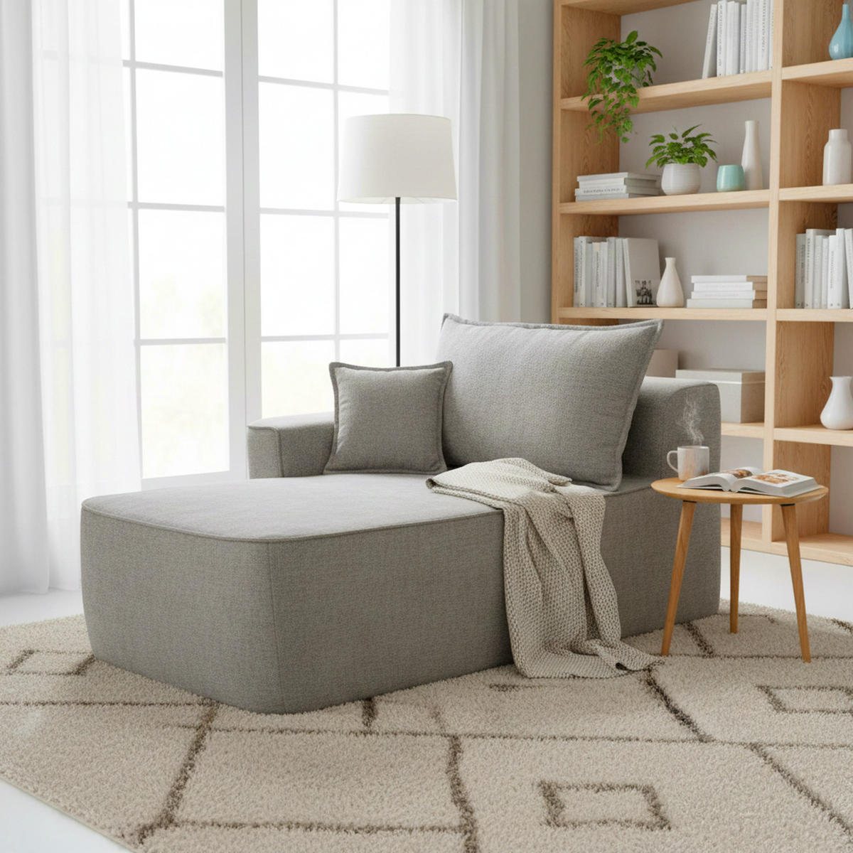 CHAISE LONGUE premium chenille relaxliege montagefrei - Hellgrau, Textil (144/65/112cm) - Urban Meuble