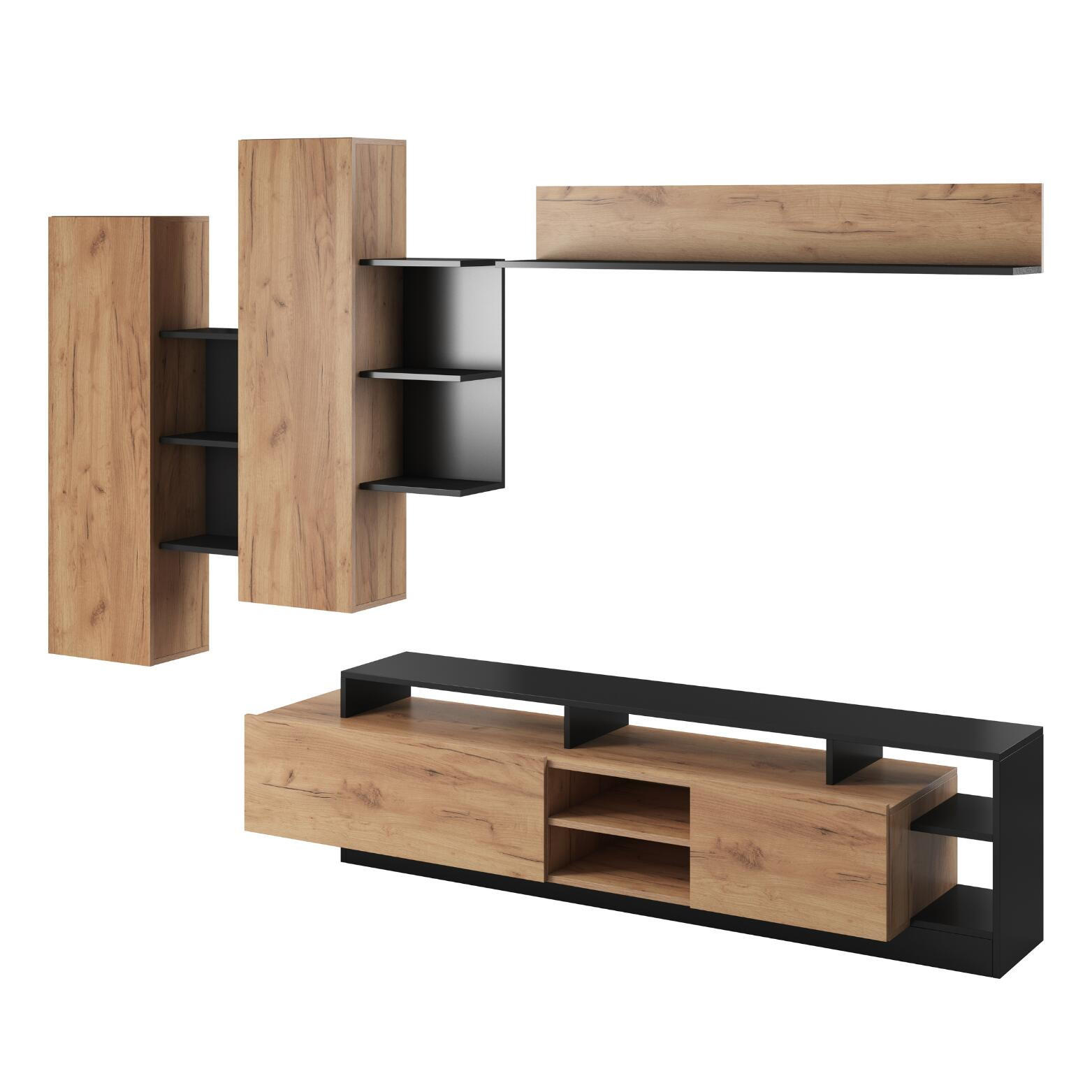 WOHNWAND ALVA Beige, Graphit 260x44x172 cm - Beige/Graphitfarben, Holzwerkstoff (260/172/44cm) - FURNLUX