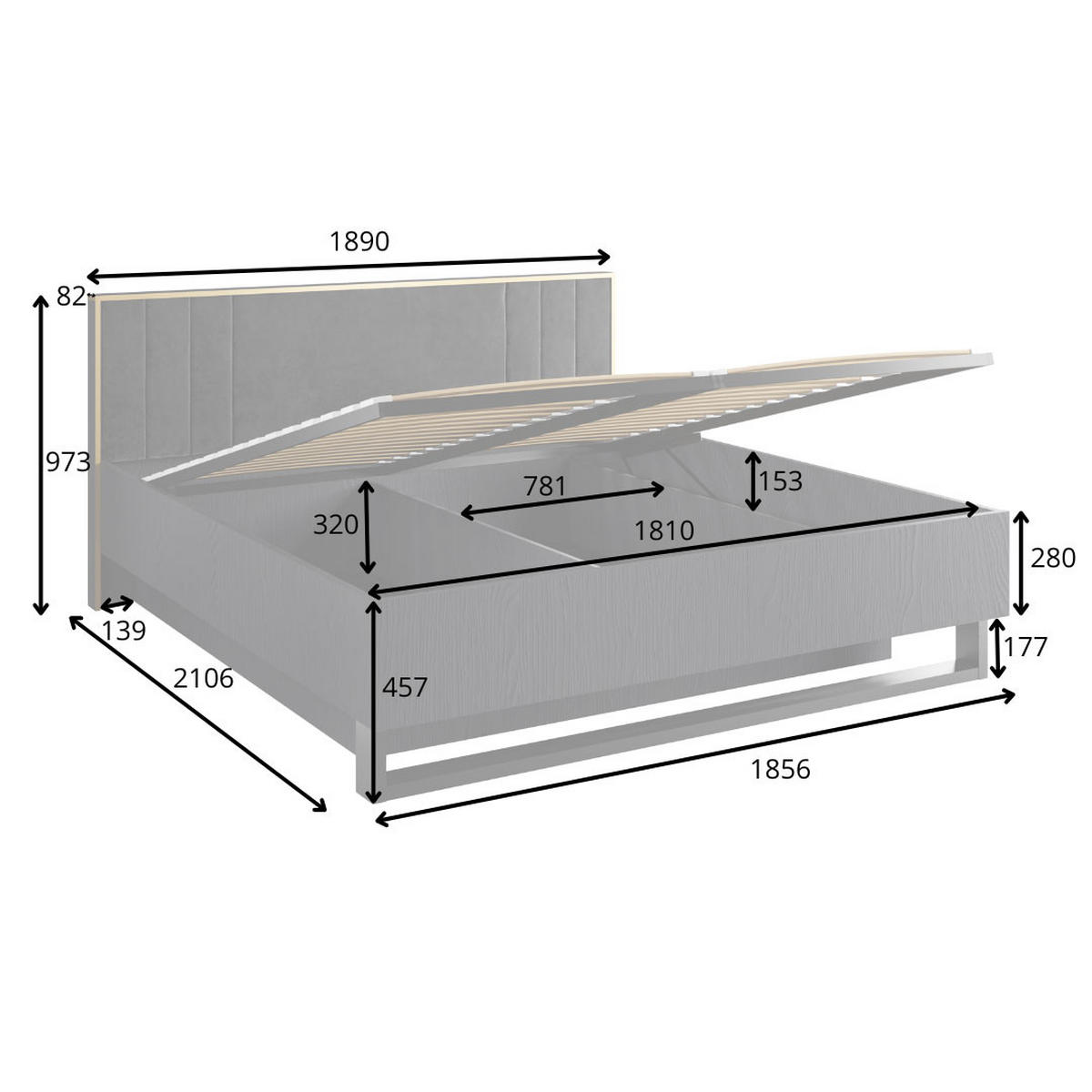 DOPPELBETT Mond anthrazit / Absetzungen gold 189 / 210 / 97cm - Anthrazit/Goldfarben, Holz/Holzwerkstoff (180/200cm) - Feldmann-Wohnen