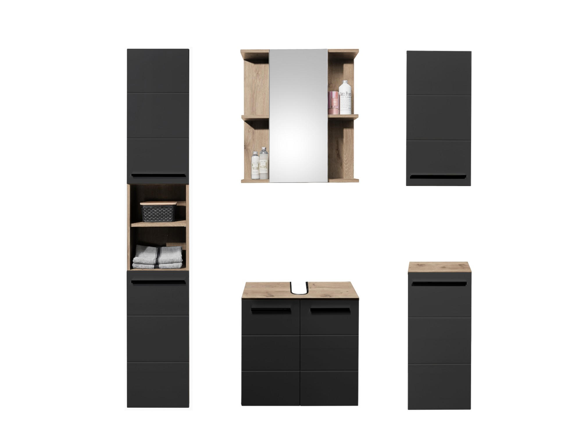 BADMÖBEL 5-teilig Schwarz - Schwarz, Holz/Kunststoff (188/190/31cm) - moebel dich auf