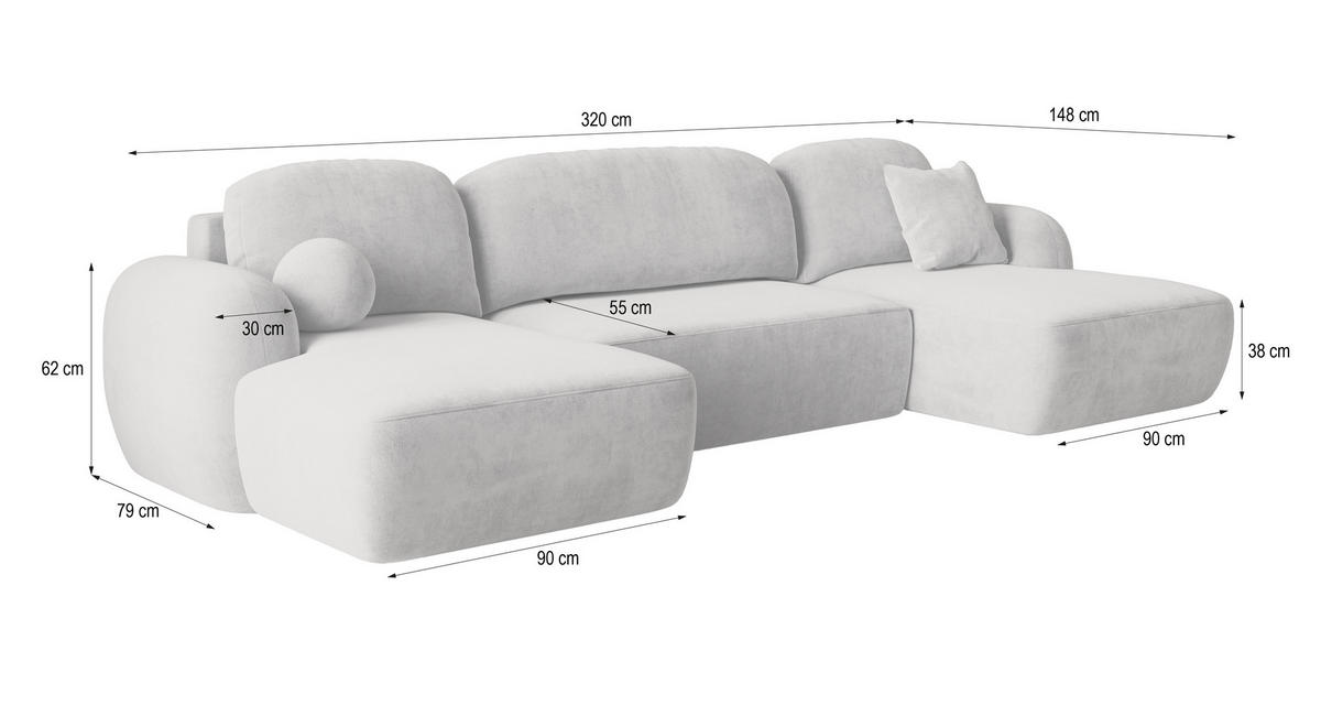 WOHNLANDSCHAFT SAVONA K Beige Plüsch-Stoff mit Schlaffunktion - Beige, Holz (320/90/148cm) - MASSENO