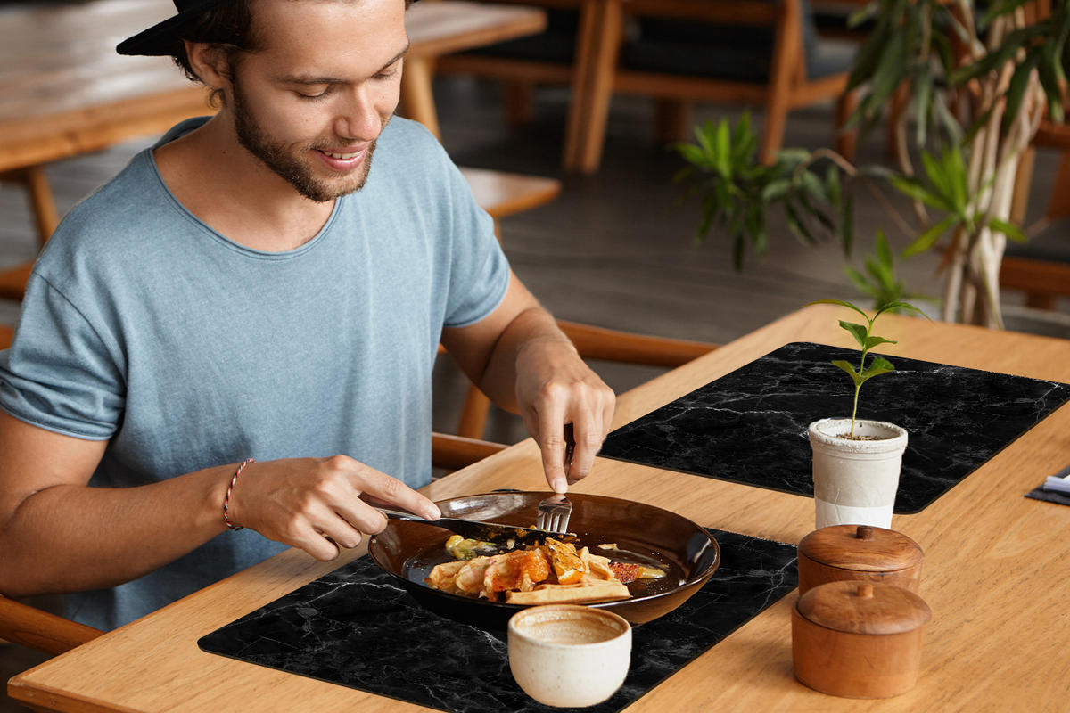 PLATZSETS 6er-Set Marmoroptik - Luxus - Schwarz 45x30 cm Tischset - Anthrazit, Kunststoff (0.3/45/30cm) - MuchoWow