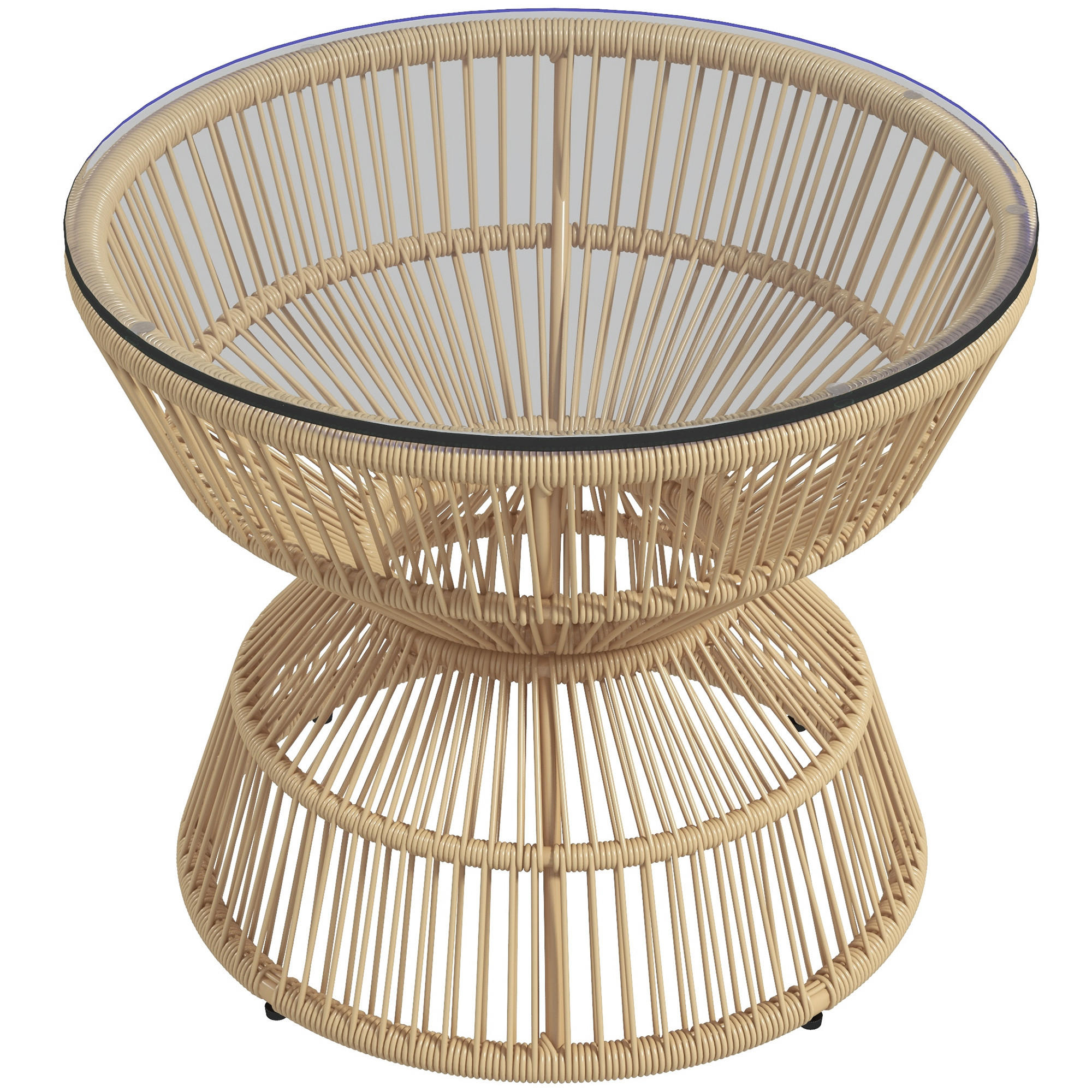 GARTENTISCH, Naturholz, PE Rattan, Hartglas - Braun, Kunststoff (60/60/50cm) - Outsunny