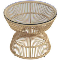 GARTENTISCH, Naturholz, PE Rattan, Hartglas - Braun, Kunststoff (60/60/50cm) - Outsunny