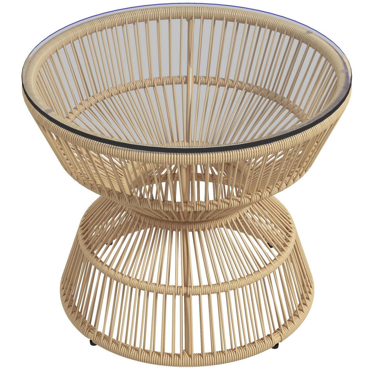 GARTENTISCH, Naturholz, PE Rattan, Hartglas - Braun, Kunststoff (60/60/50cm) - Outsunny