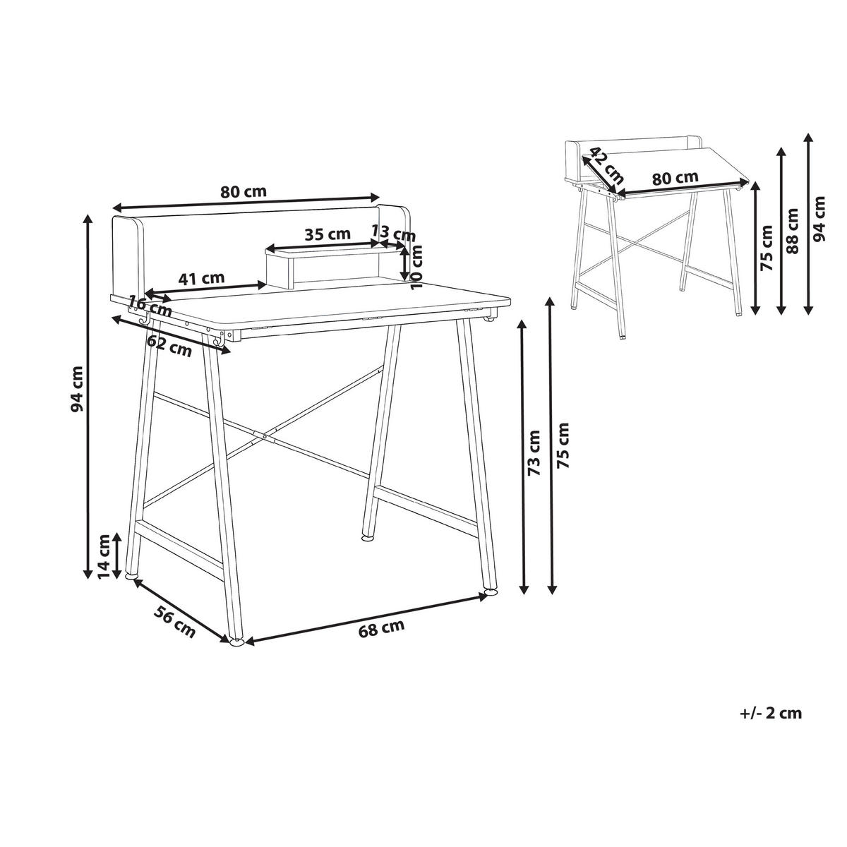 KRESLICÍ STŮL s sklopnou deskou stolu Bílý 80/62 cm Aland - bílá, kompozitní dřevo (62/80/94cm) - Beliani