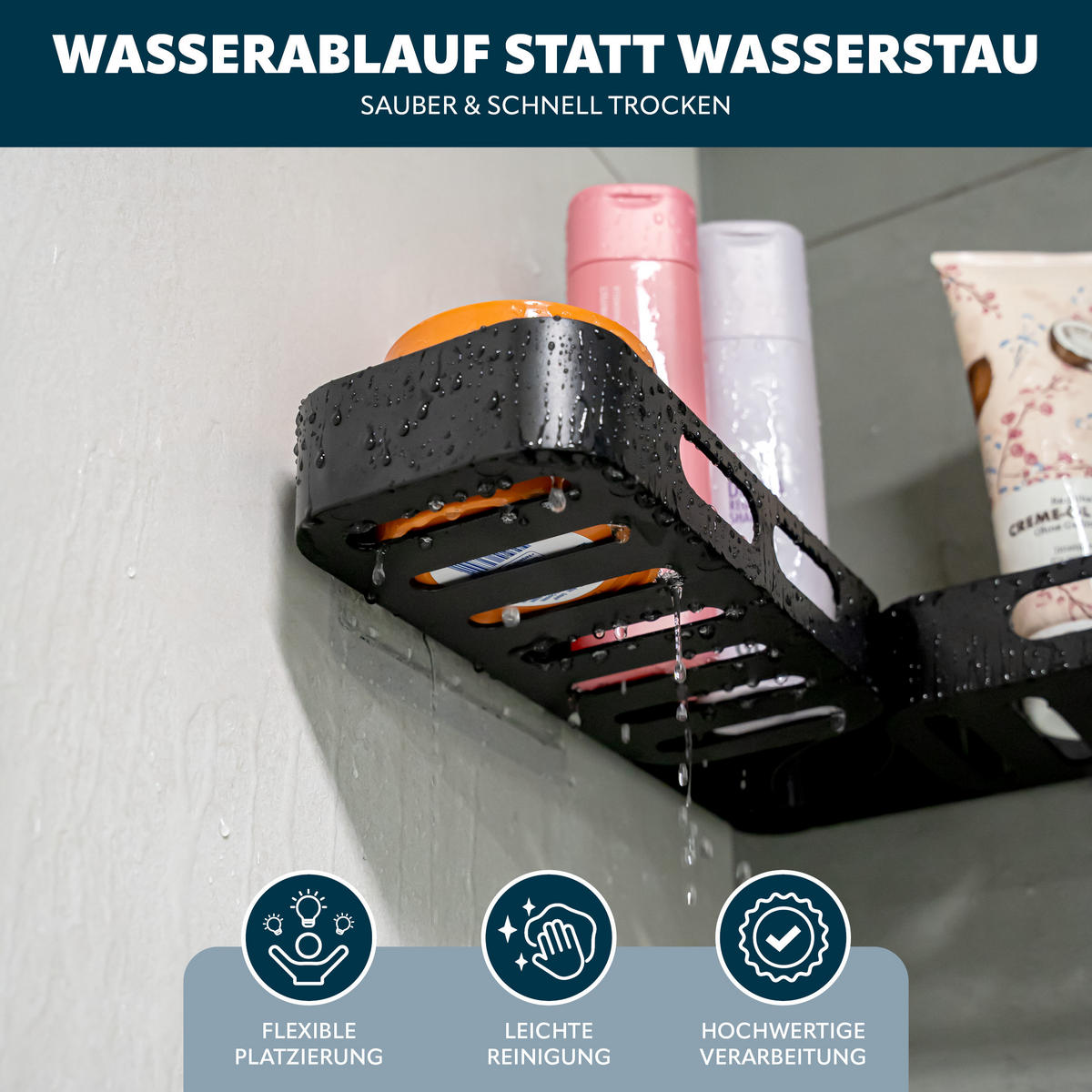 DUSCHABLAGE zum Kleben, Kunststoff, Schwarz - Schwarz, Kunststoff (33/11.5/9cm) - eluno
