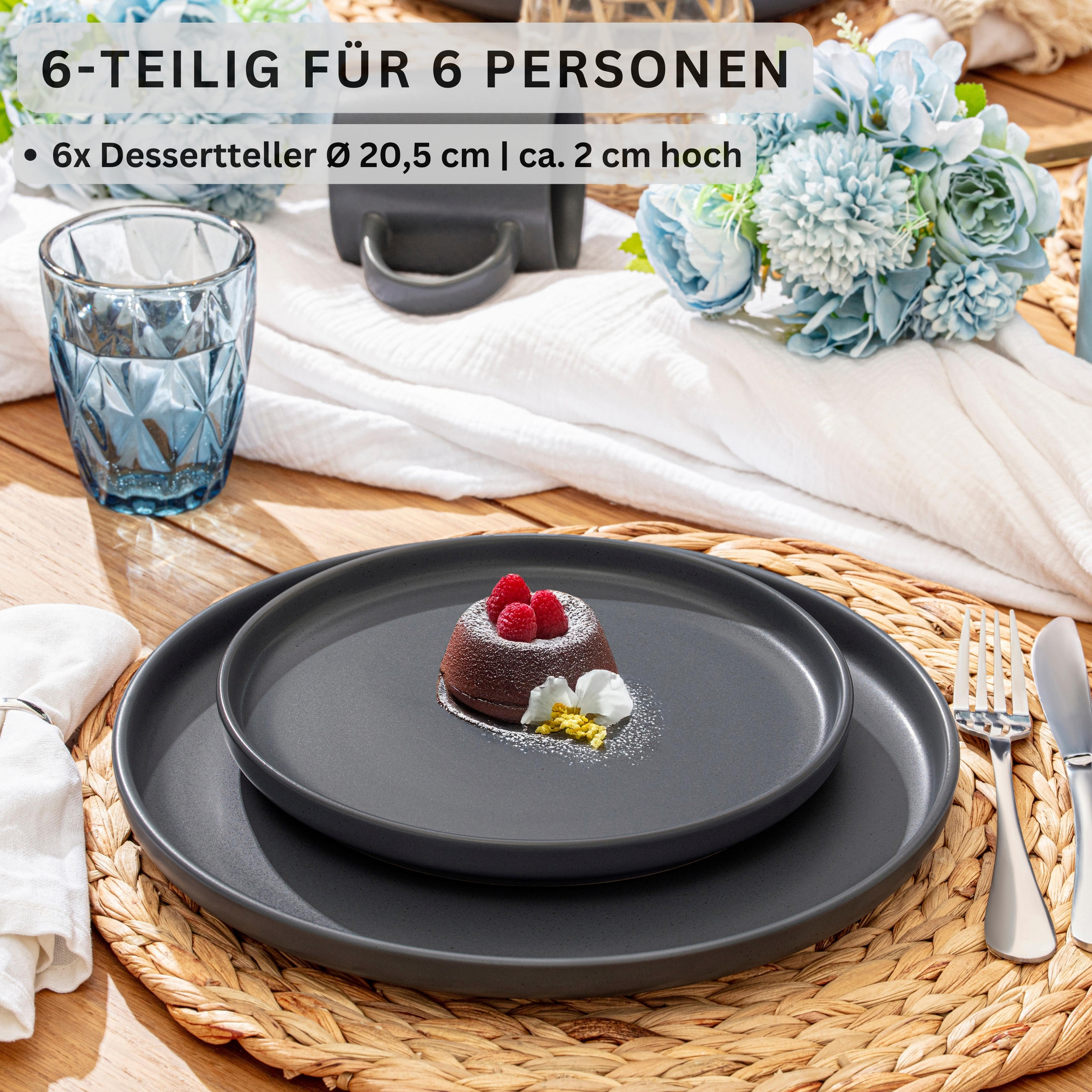 DESSERTTELLER LEEDS NIGHTSKY - 6 teilig aus Steingut - Dunkelgrau, Stein (20.5cm) - Sänger