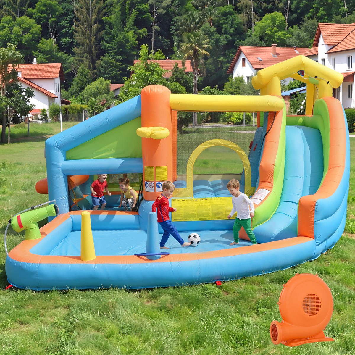 HÜPFBURG Wasserpark 360x350x210 cm Basketball - Multicolor, Textil (350/360/210cm) - LEBENLANG