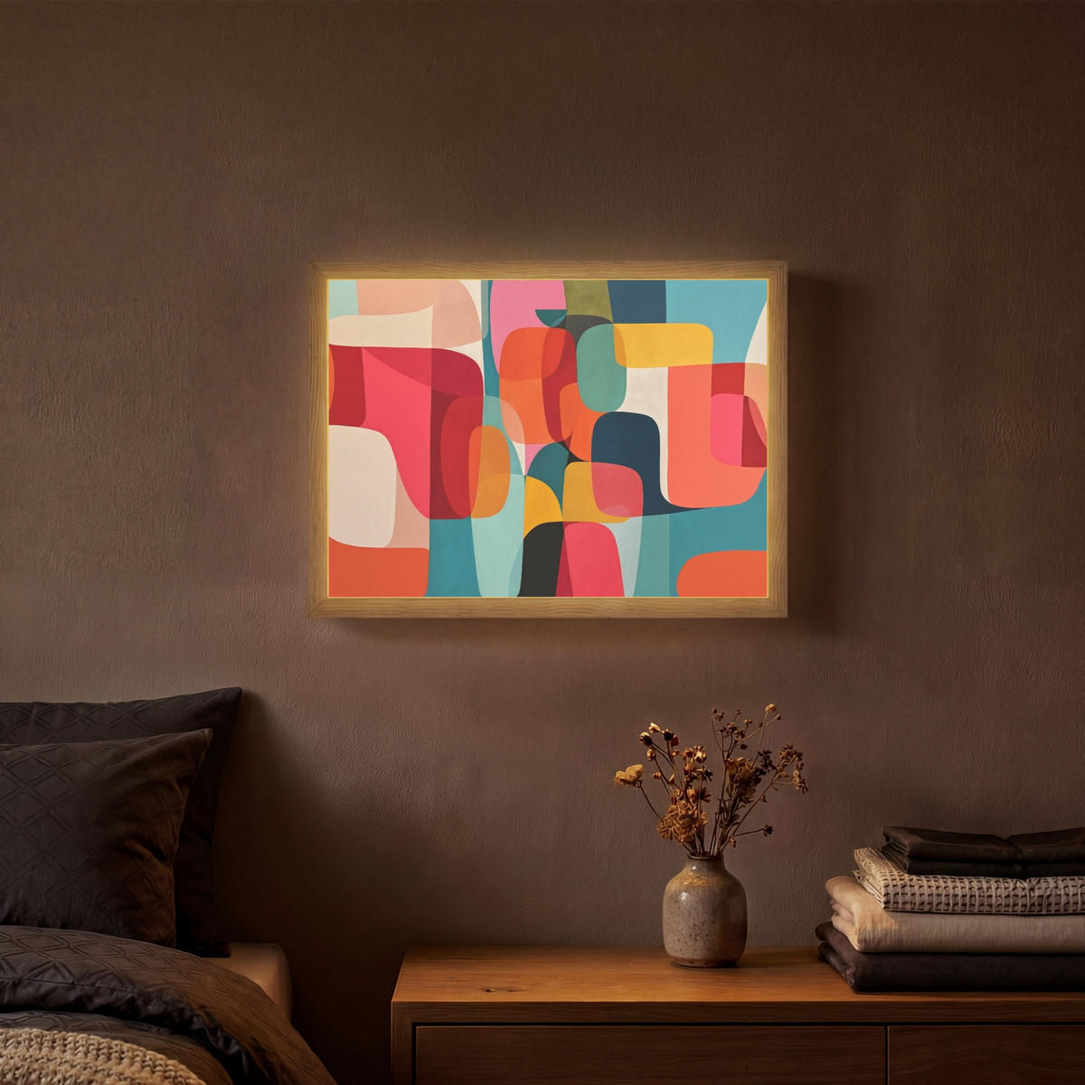NÁSTĚNNÁ LAMPA S AKUMULÁTOREM Tvary - barevné - abstraktní - letadla 40x30 cm - různobarevná, kompozitní dřevo (40/30/8cm) - OnlyWow