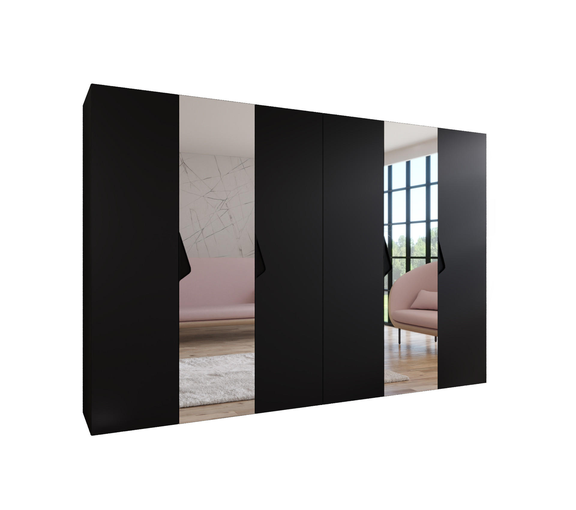 Abiks Möbel Drehtürenschrank Schwarz, Schwarz 300x202x52 cm