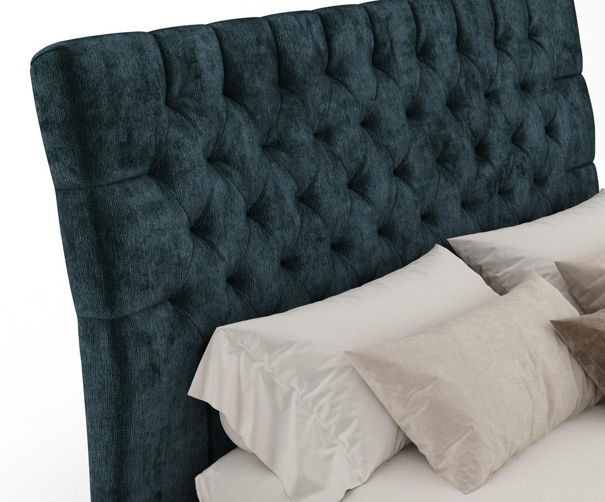 POLSTERBETT Vezzola Türkisfarben 180/200 cm im Chenille-Stoff - Türkis/Schwarz, Holz/Holzwerkstoff (180/200cm) - Maison de Reve