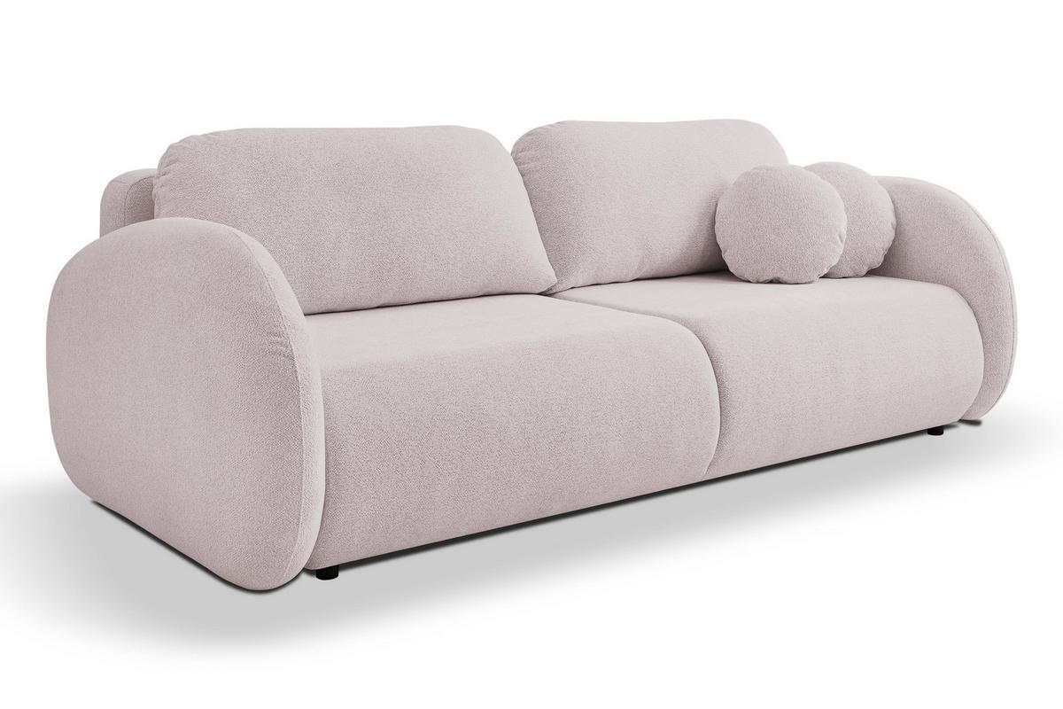 SOFA LOOP Schlaffunktion & Bettkasten PUR-Schaum Schwarze Kunststofffüße skandinavischer Stil lose Rückenkissen freistehend 234x112x86 cm Rose - Rosa, Holz/Textil (234/86/112cm) - DomoHome
