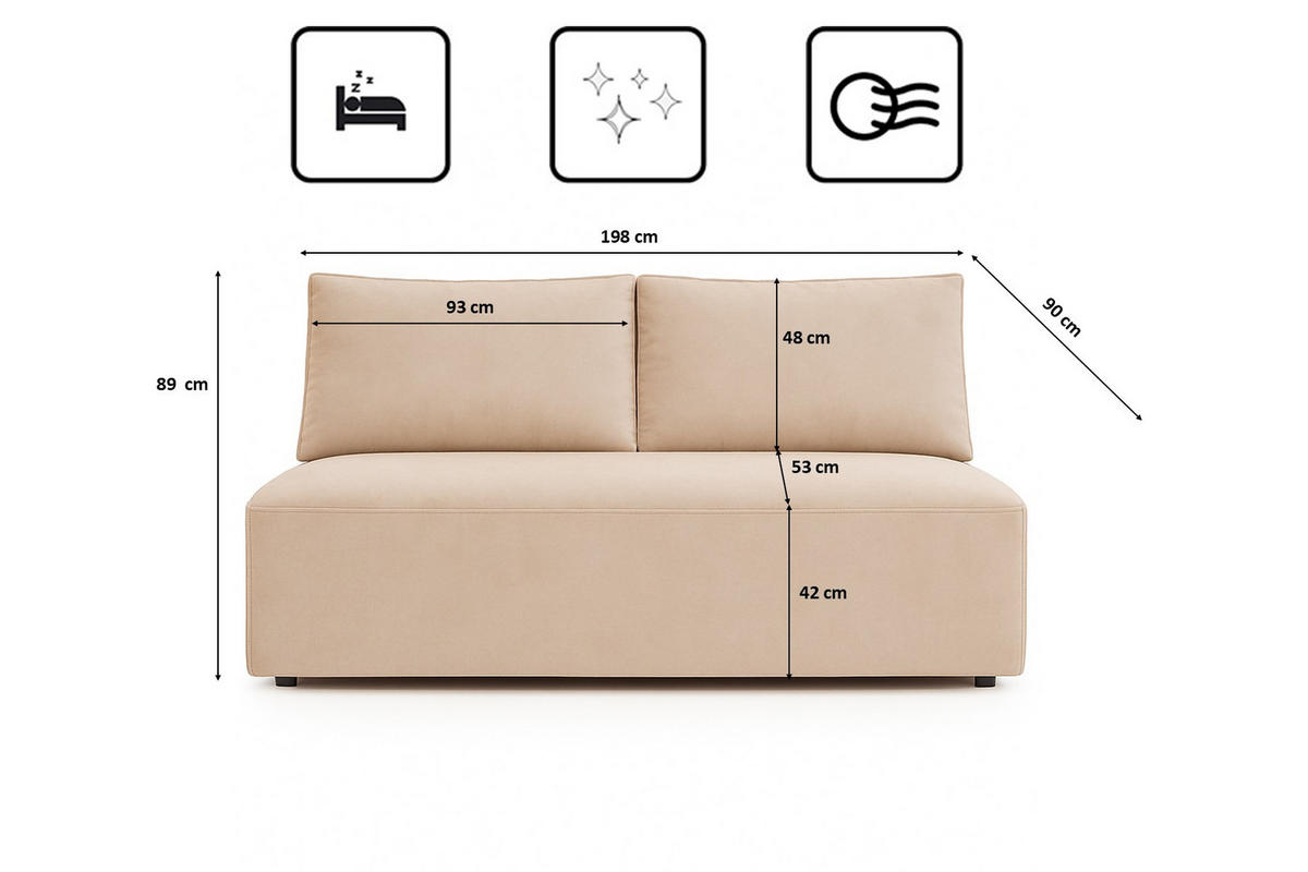 SCHLAFSOFA mit Bettkasten DUO, Stoff Salvador, Beige - Beige, Holz (198/89/90cm) - Kaiser Möbel