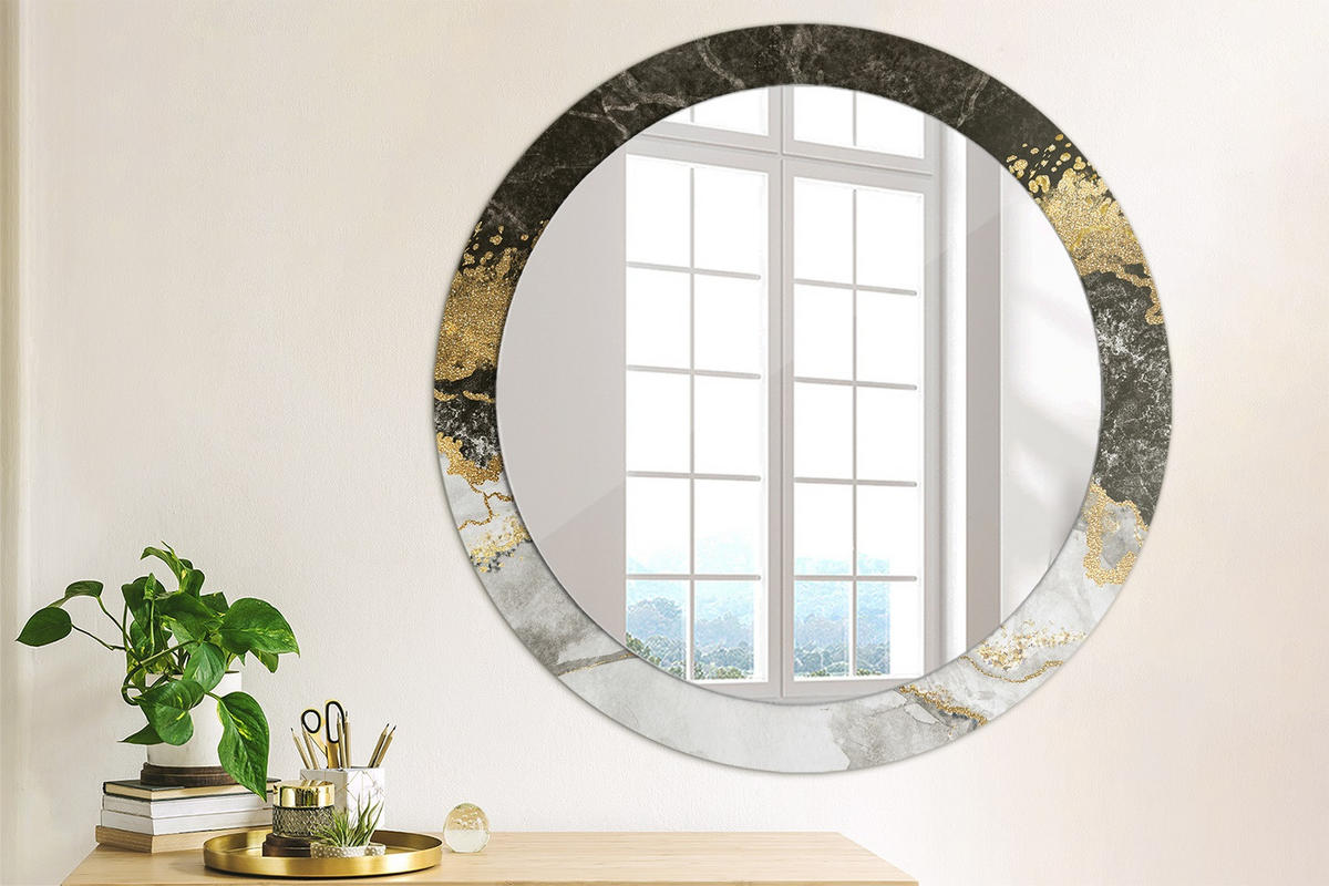 SPIEGEL Ø80 cm Rund mit Aufdruck - Goldfarben, Glas (80/80/0.4cm) - TULUP