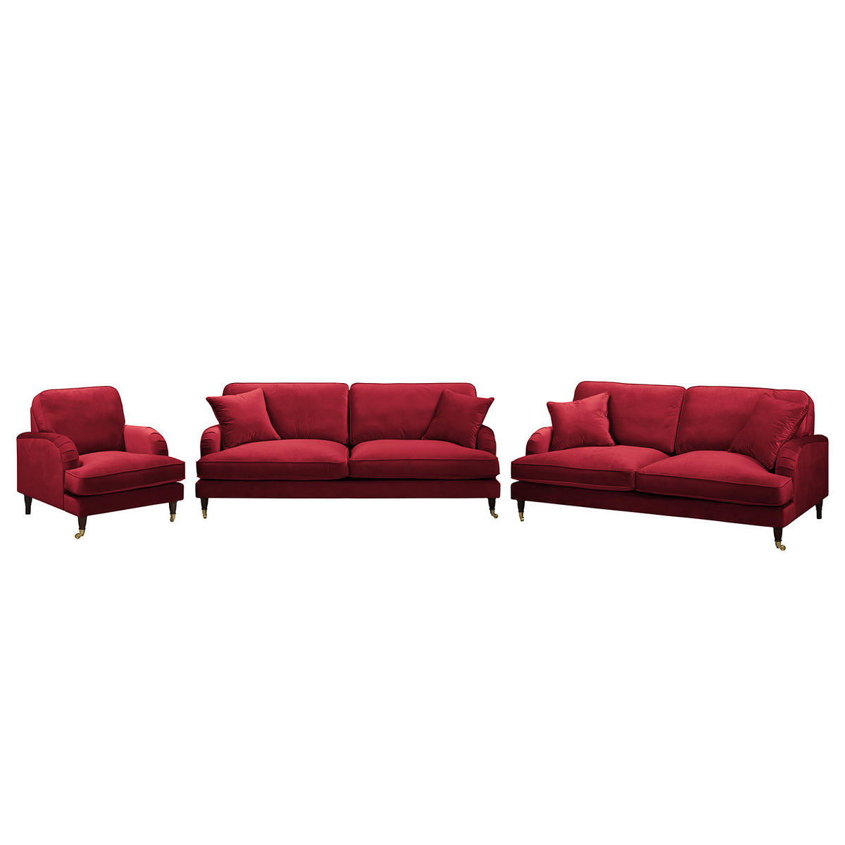 POLSTERGARNITUR (3-2-1) - Samt - Bordeaux, Textil (211/85/96cm) - home24