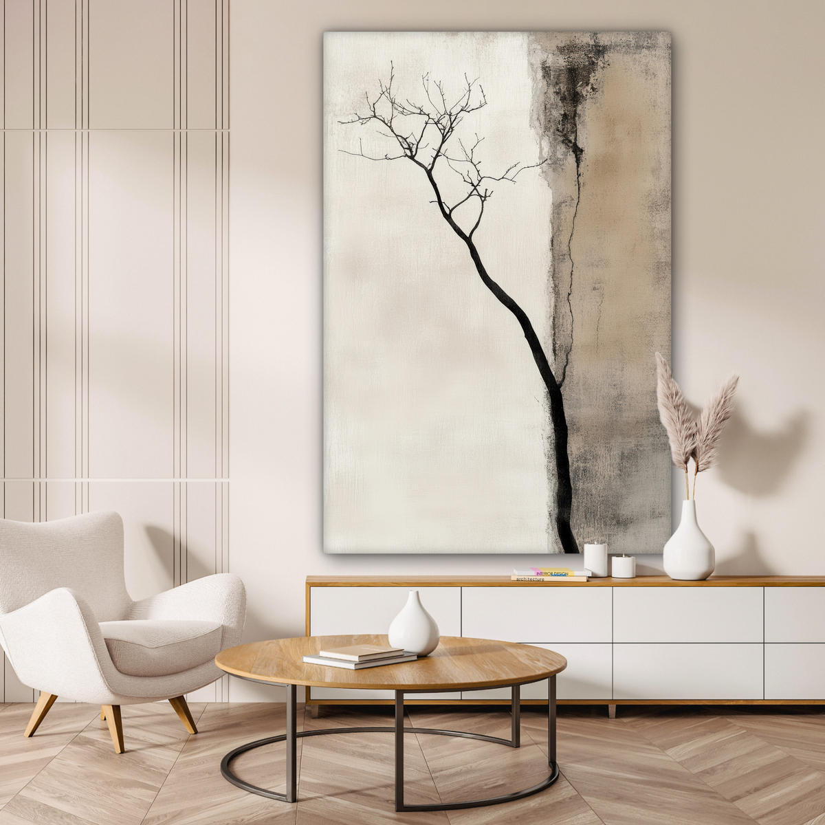 LEINWANDBILD Wabi sabi - Pflanze - Beige Deko Groß 90x140 cm - Taupe, Textil (90/140cm) - MuchoWow