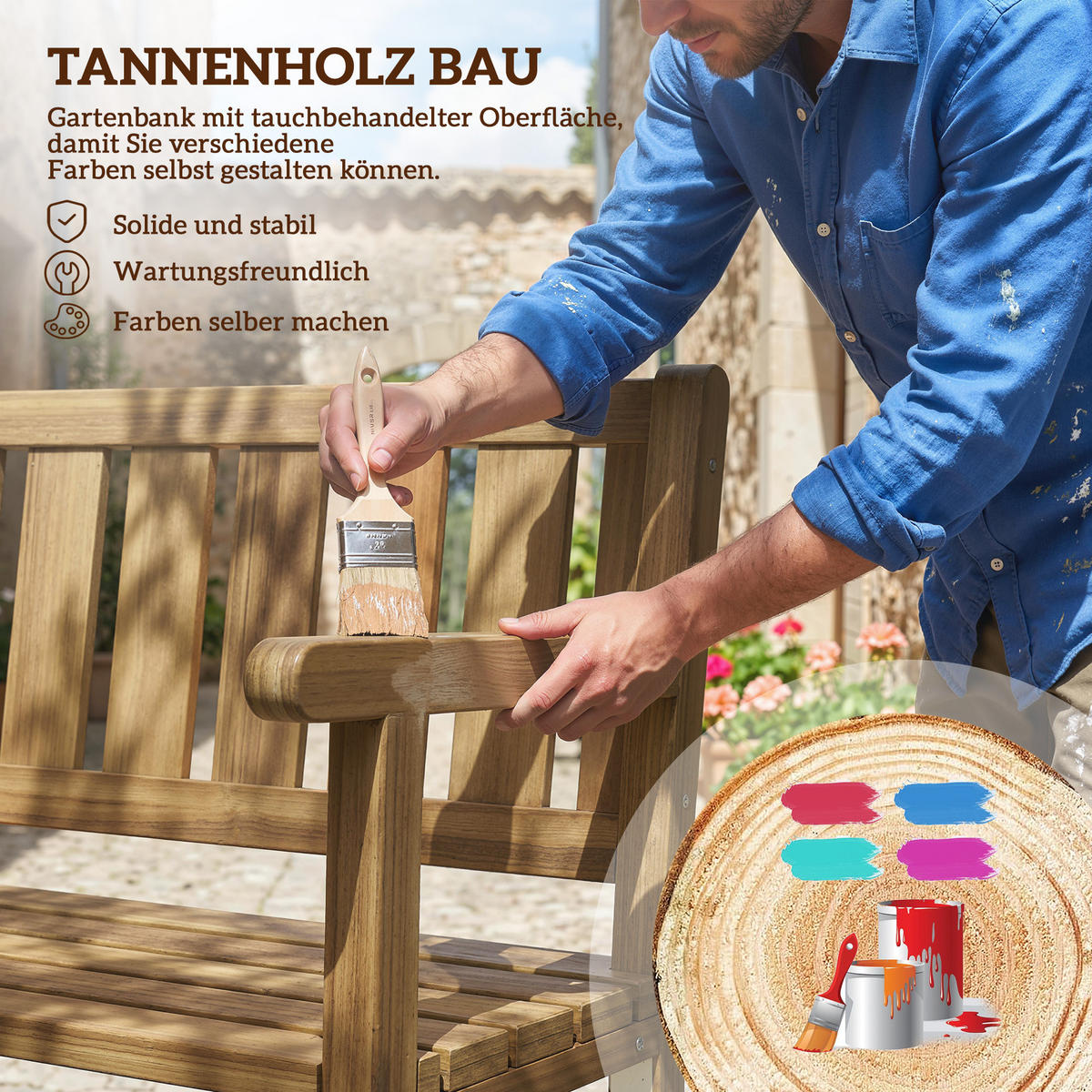 GARTENBANK Tannenholz Teak - Teakfarben, Holz (57/93/167cm) - Outsunny