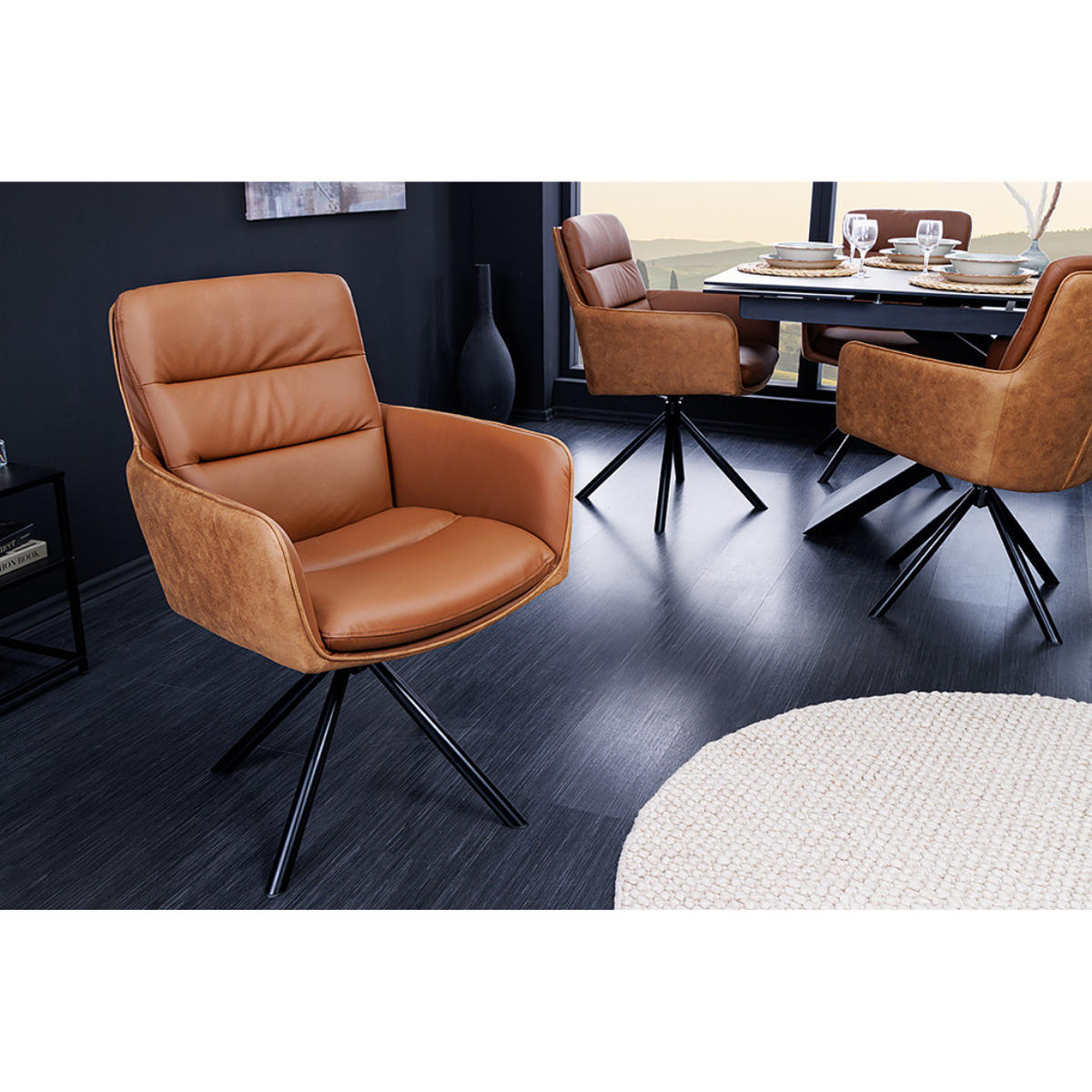 STUHL BIG GEORGE Echtleder, Microfaser Cognac - Cognac/Schwarz, Leder/Textil (58/88/66cm) - riess-ambiente