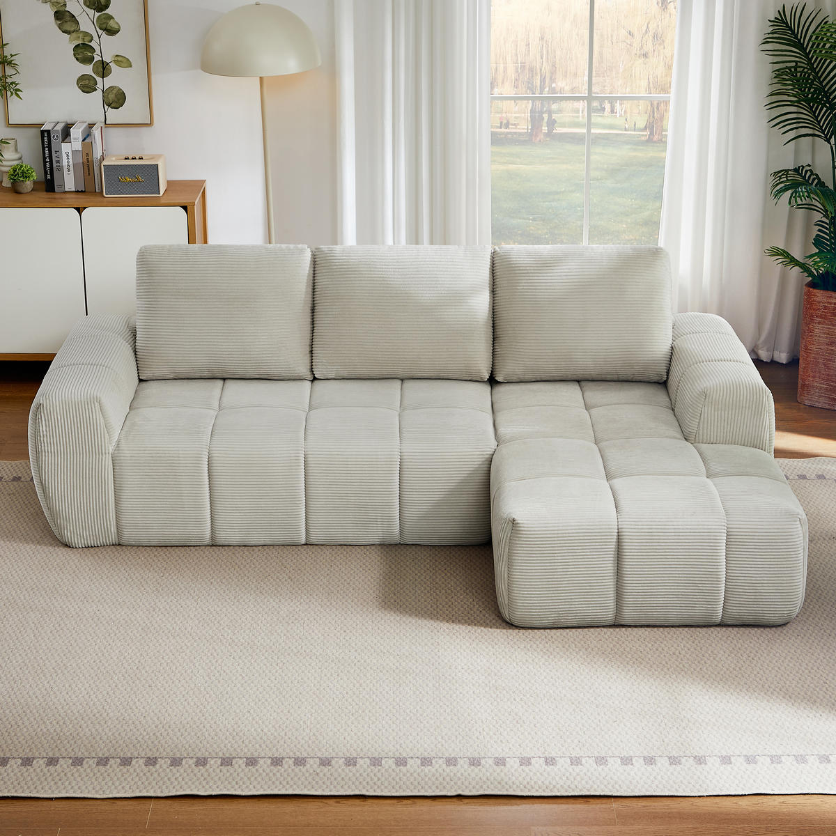 ECKSOFA Cord Beige - Beige, Textil (255/162cm) - WISHDOR