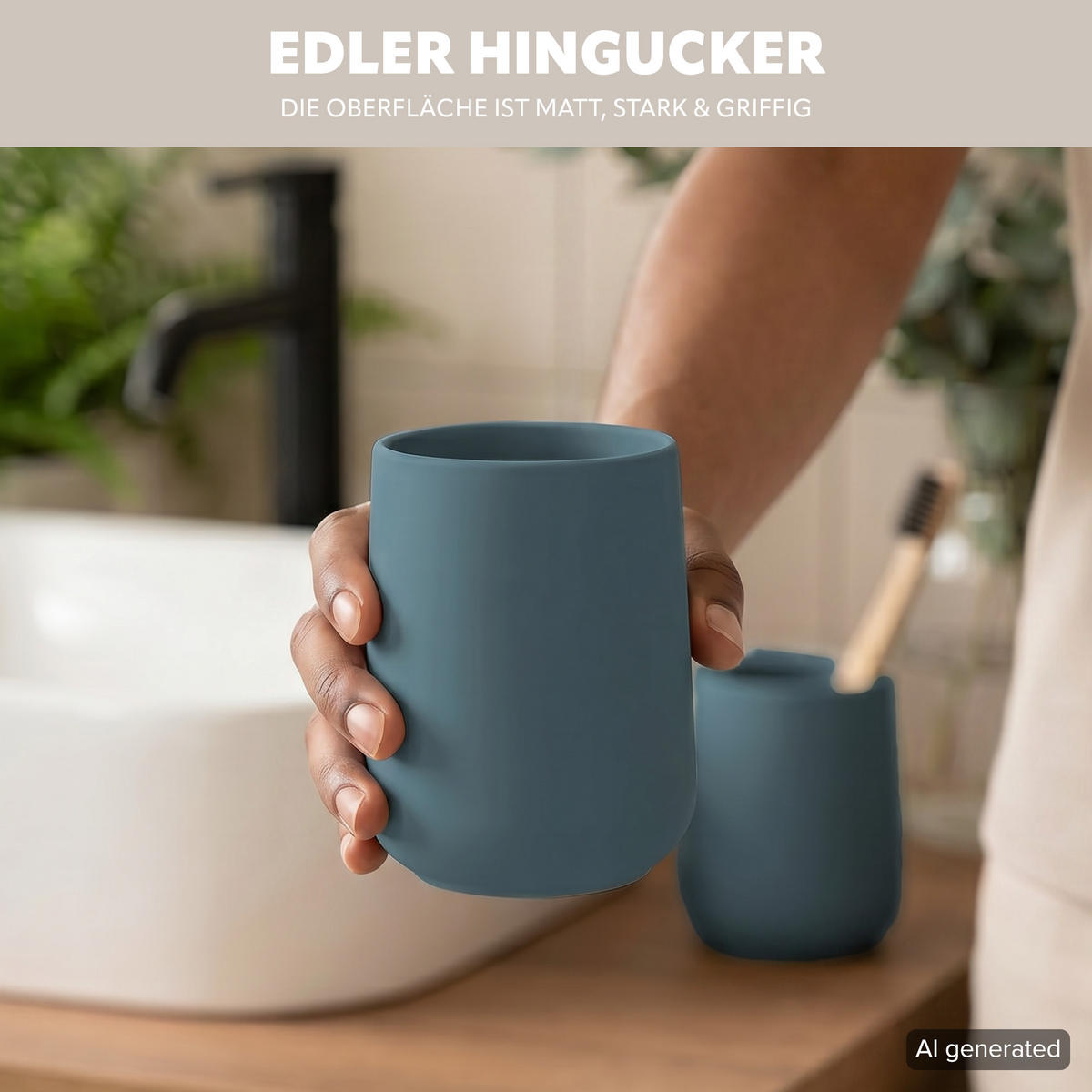 BECHER-SET TESERO 2tlg., Soft-Touch, blau - Blau, Kunststoff (8.5/10.5/8.5cm) - eluno