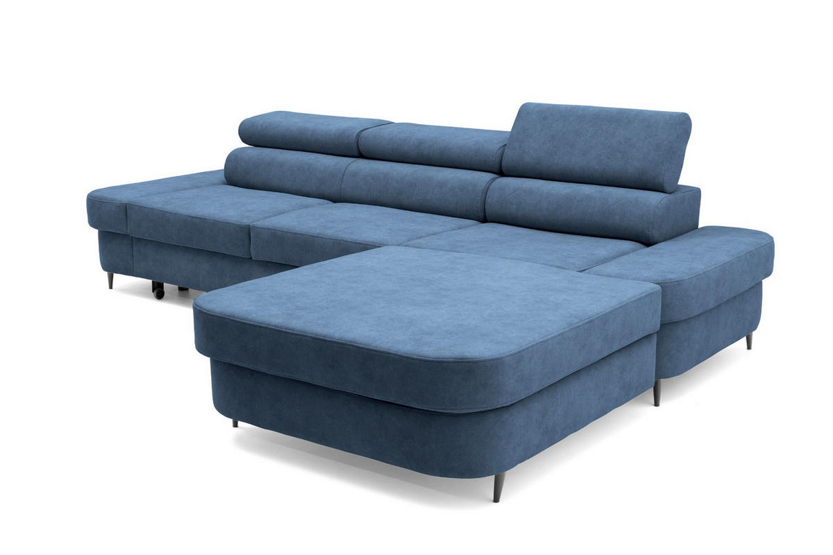 ECKSOFA JAZZ L Rechts mit Schlaffunktion 127x216 Velours Blau - Blau/Schwarz, Holz/Textil (237/285cm) - Muffo