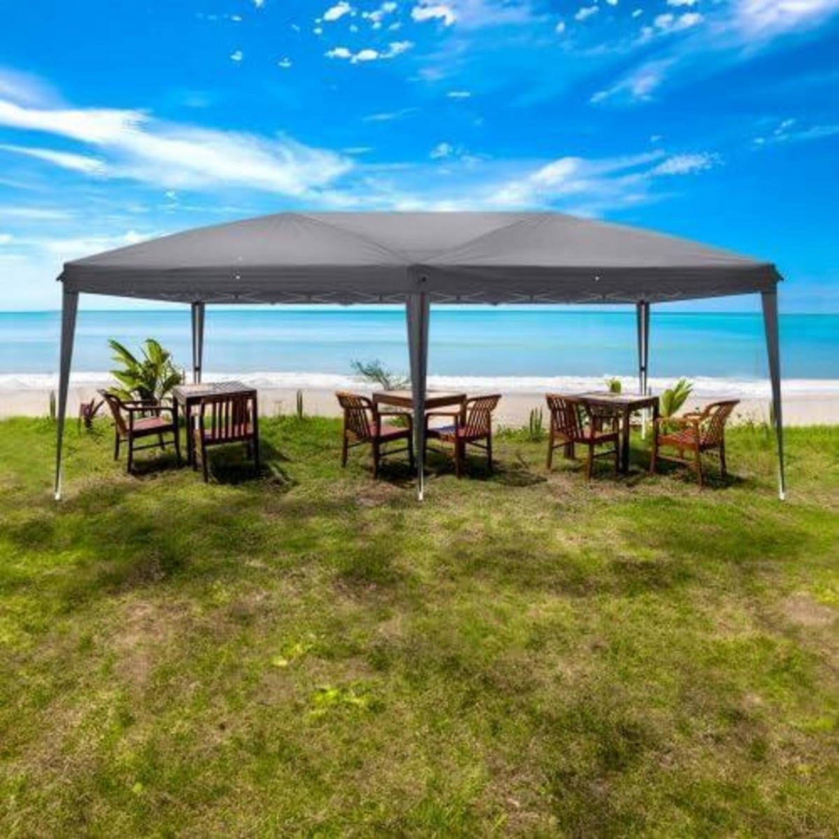 GARTENZELT 3 x 6 m höhenverstellbar wasserdicht dunkelgrau - Anthrazit, Textil (300/255/600cm)