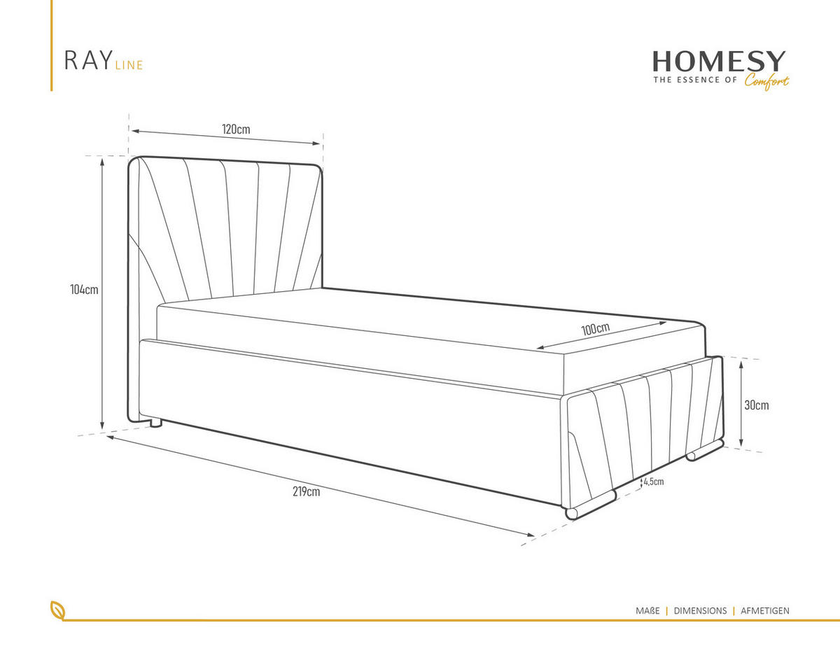POLSTERBETT Ray 100 x 200 cm mit Bettkasten und Lattenrost Taschenfederkernmatratze mit Kokos 20cm- grau - Grau, Holz (100/200cm) - Homesy