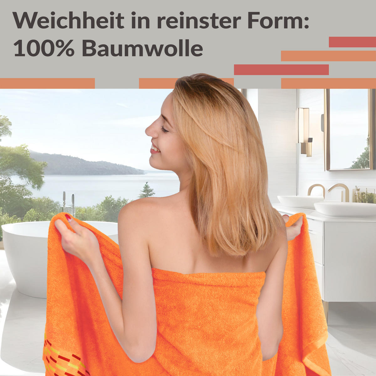 DUSCHTUCH Lugano Orange 2er 70x140 cm - Orange, Textil (70/140cm) - Lashuma