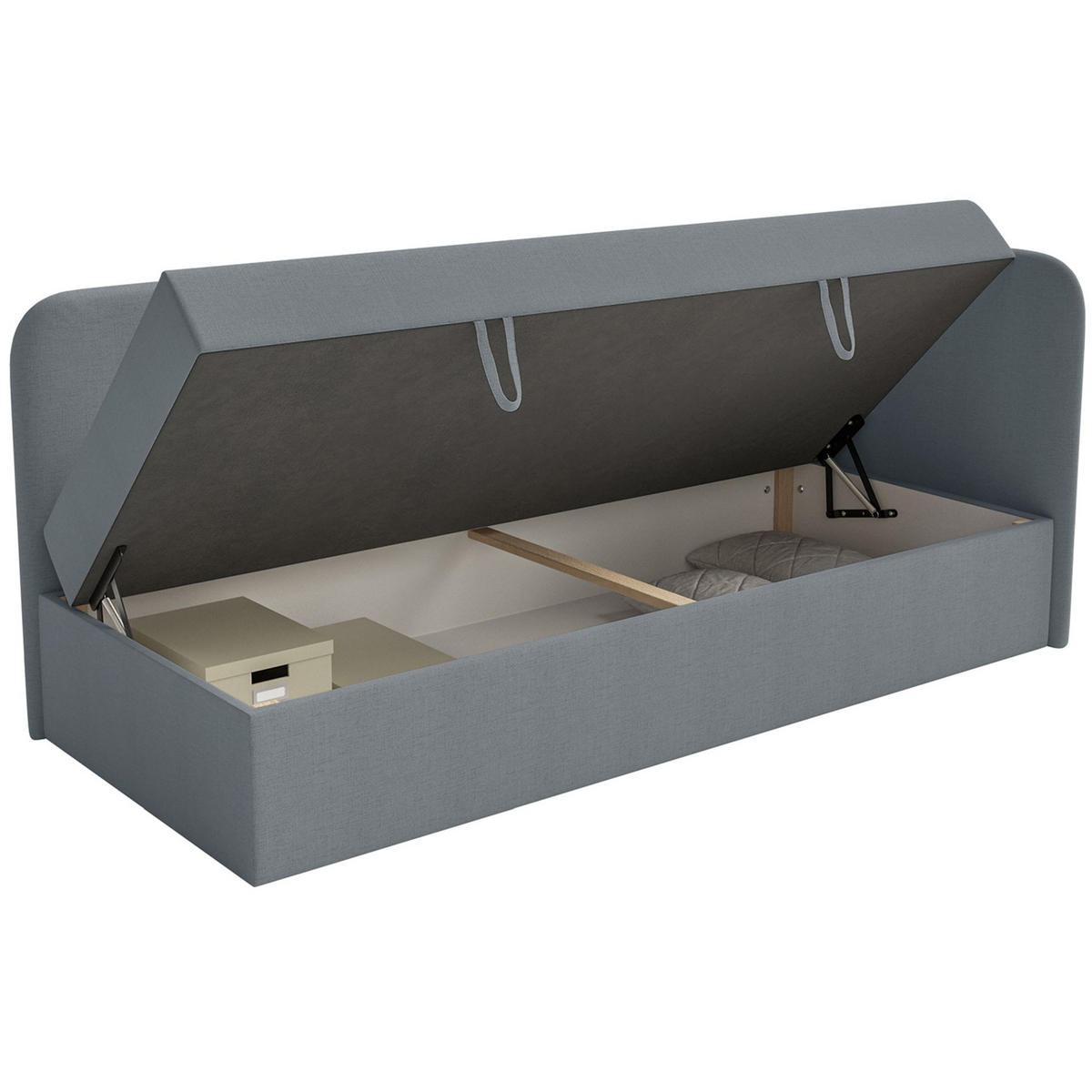 JUGENDBETT Calmmo Dunkelgrau mit Chenille-Bezug, Kopfteil rechts - Dunkelgrau, Textil (90/200cm) - Selsey