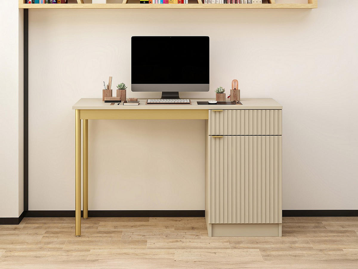 SCHREIBTISCH mit Stauraum - MDF und Metall - Beige und Gold - MILIAKI - Beige, Holz (55/120/75cm) - Vente-Unique