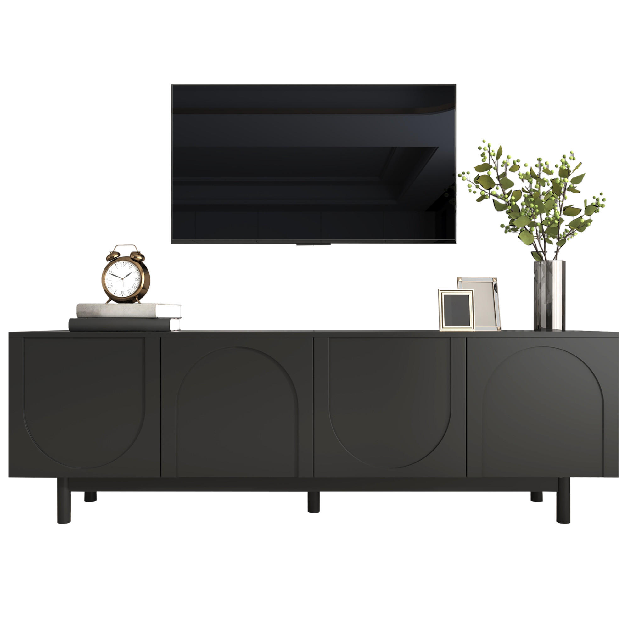 TV-SCHRANK in Schwarz mit 4 Push-to-Open Türen 175/38/56 cm - Schwarz, Holzwerkstoff (175/56/38cm) - Redom