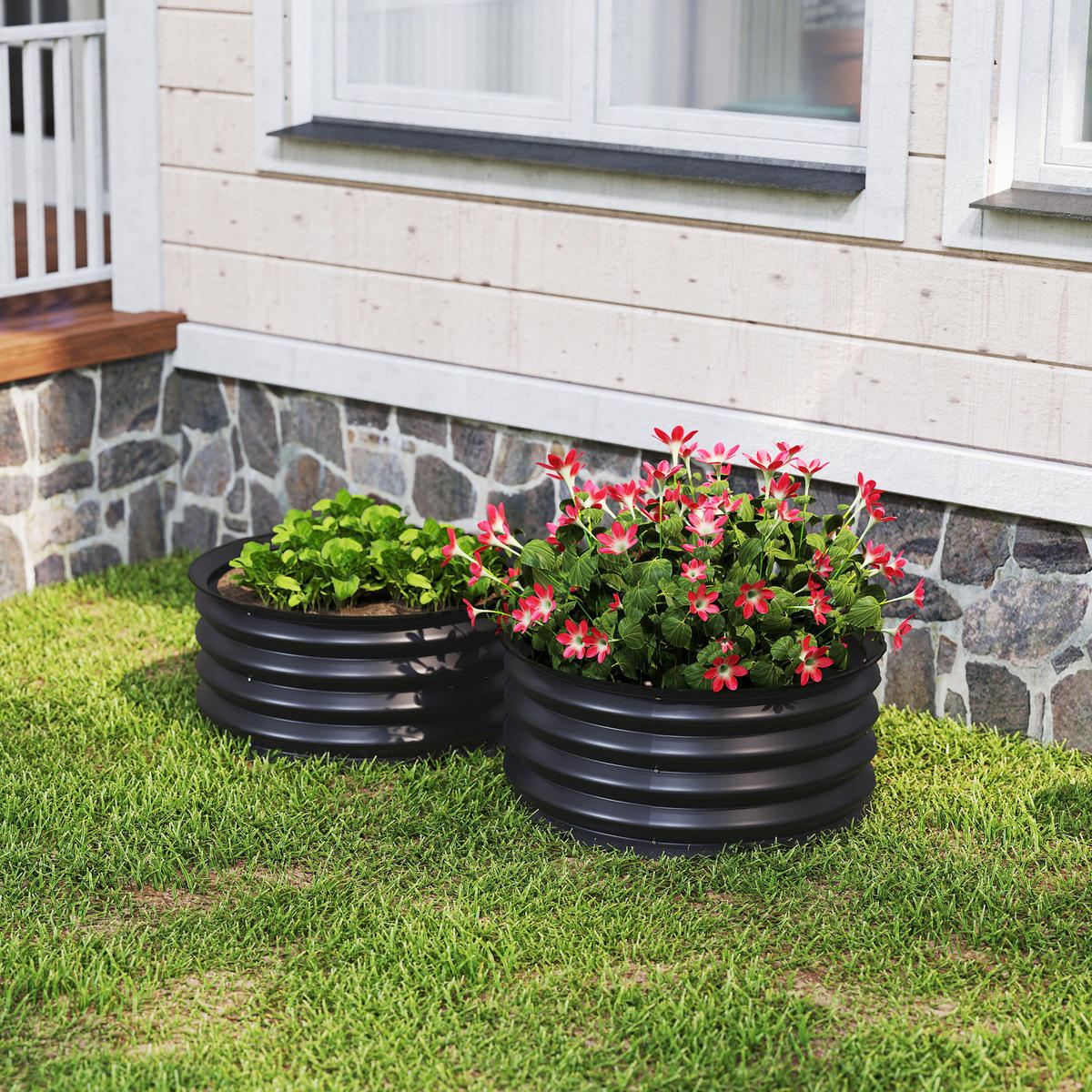 HOCHBEET 2er-Set aus Stahl - Dunkelgrau, Metall (60/30/60cm) - Outsunny