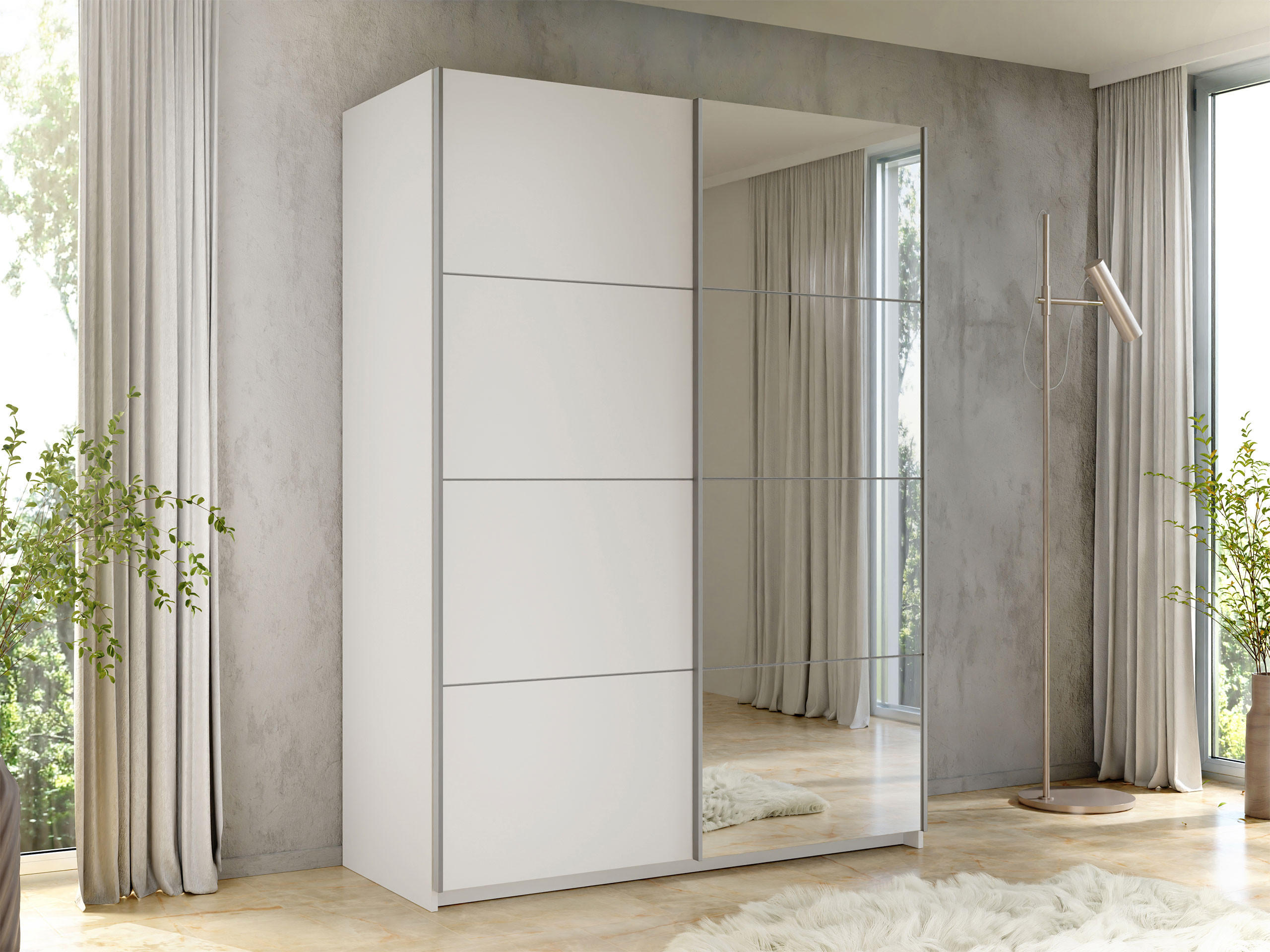 SCHIEBETÜRENSCHRANK Atalio 150 - Silberfarben/Weiß, Holzwerkstoff/Metall (150/215/60cm) - MIRJAN24