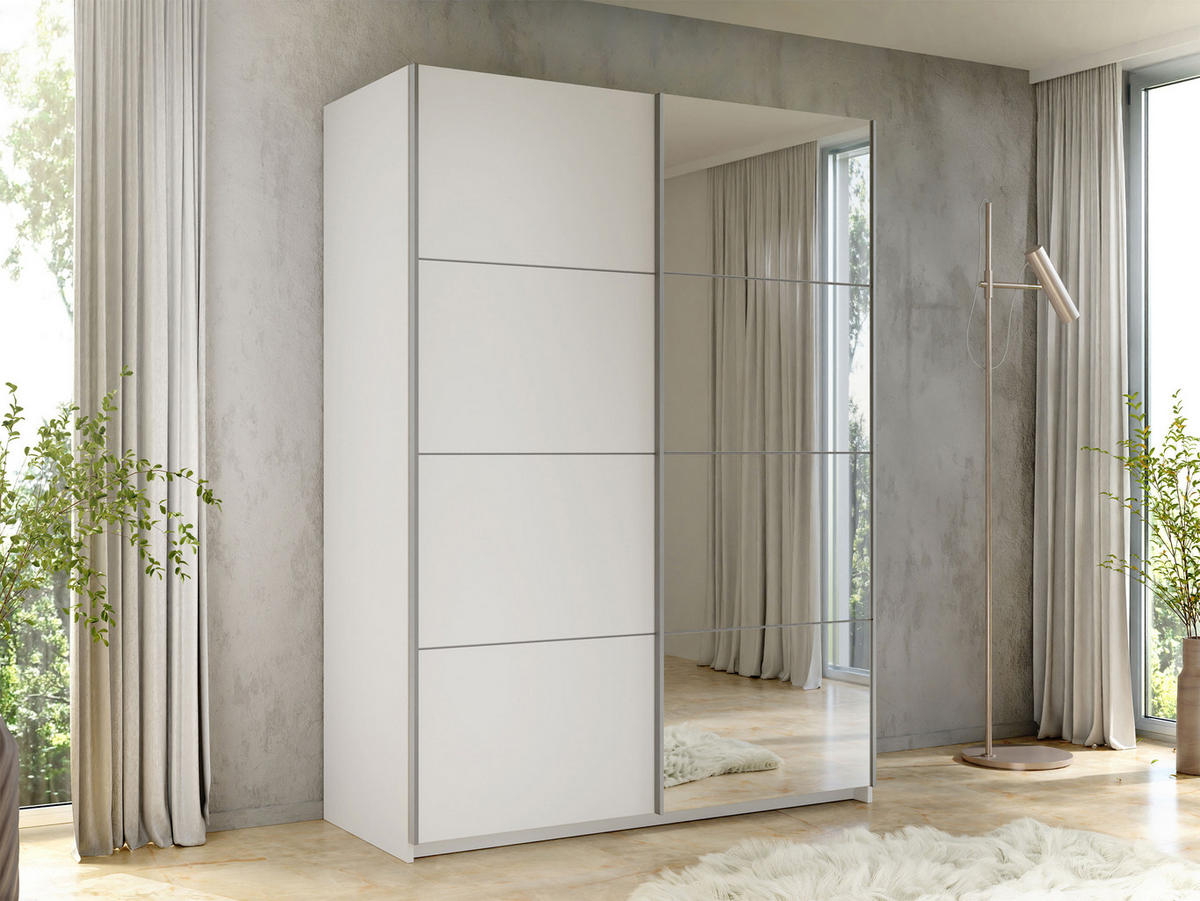 SCHIEBETÜRENSCHRANK Atalio 150 - Silberfarben/Weiß, Holzwerkstoff/Metall (150/215/60cm) - MIRJAN24