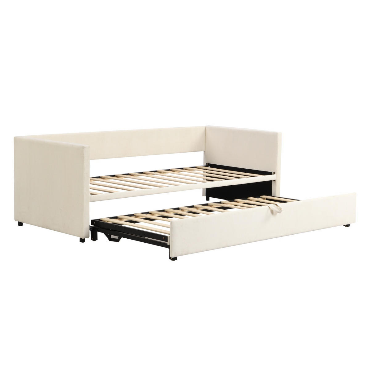 POLSTERBETT Velvet Comfort Polster-Tages 90-180x200 cm ausziehbar mit Gästebett-Funktion, Samt, Beige - Beige, Textil (90/200cm) - DELFA
