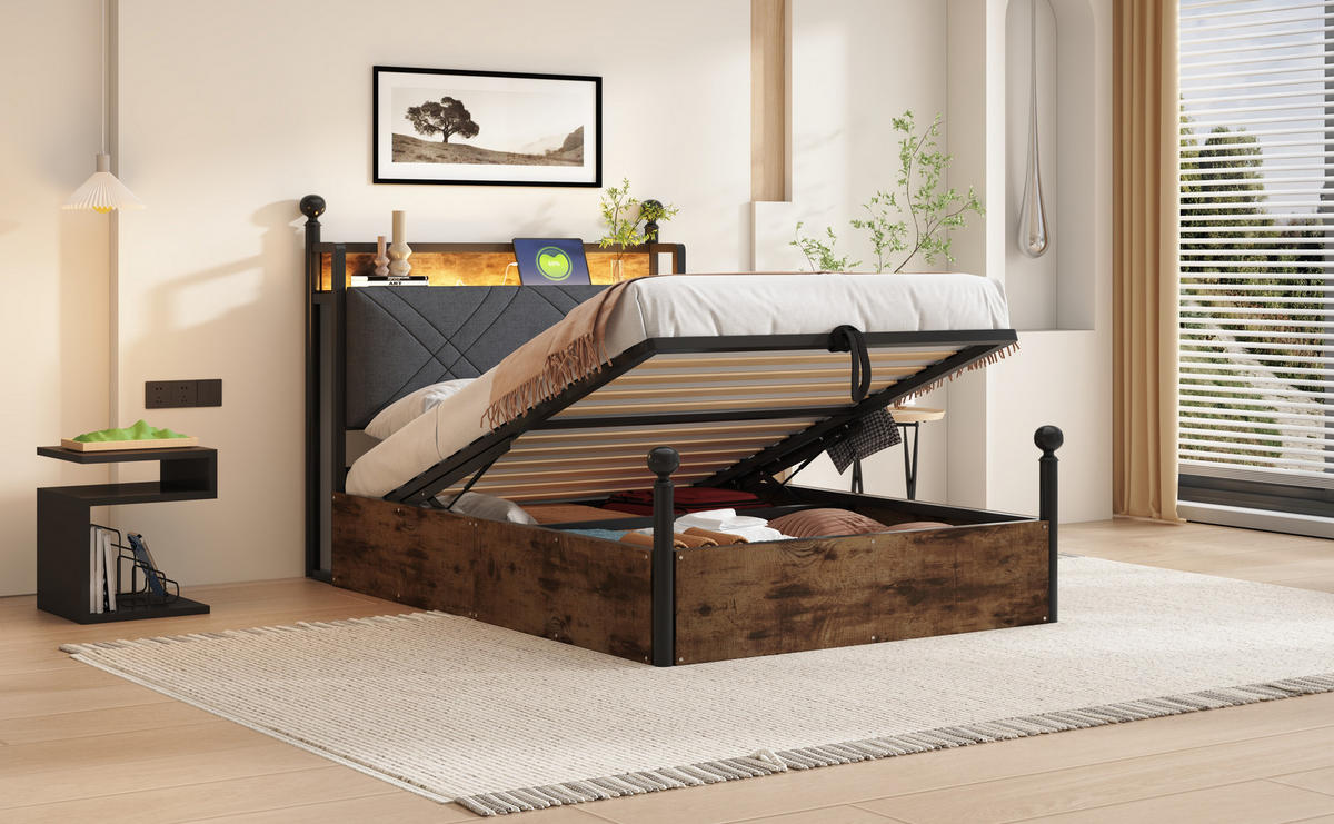 METALLBETT 90x190 cm Stauraum Baldachin schwarz - Schwarz, Metall (90/190cm) - LEBENLANG