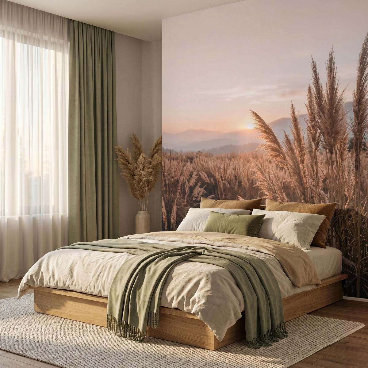 TAPETE - Gras - Feld - Sonne - Natur - 260x300 cm - Sandfarben, Papier (260/300cm) - OnlyWow
