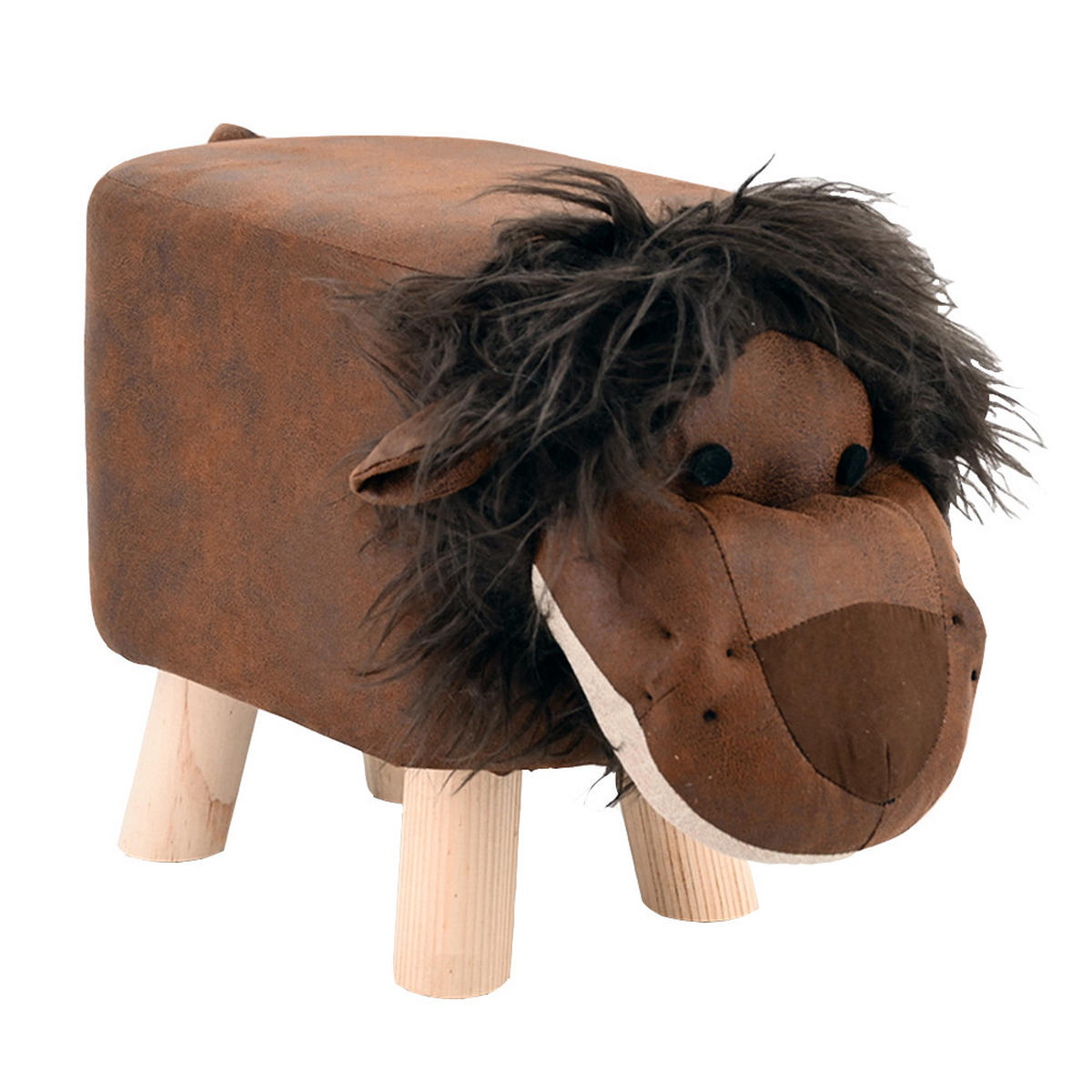 TIERHOCKER Stoff Holzbeine Deko Hocker Kinderhocker Kinder Löwe - Braun, Holz/Textil (21/29/41cm) - dasmöbelwerk