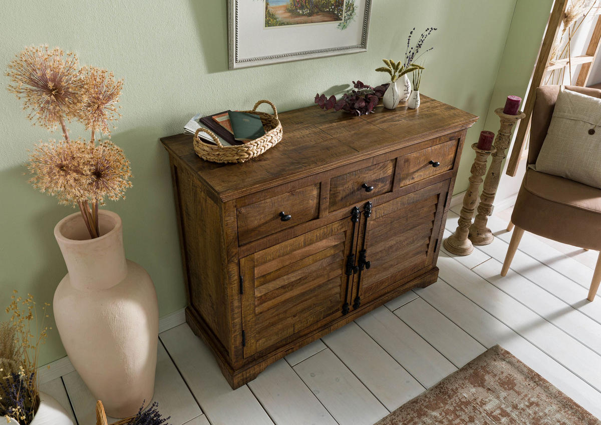 SIDEBOARD Mango 120x45x90 dunkelbraun geölt RODEZ #120 - Dunkelbraun, Holz (120/90/45cm) - Massivmoebel24