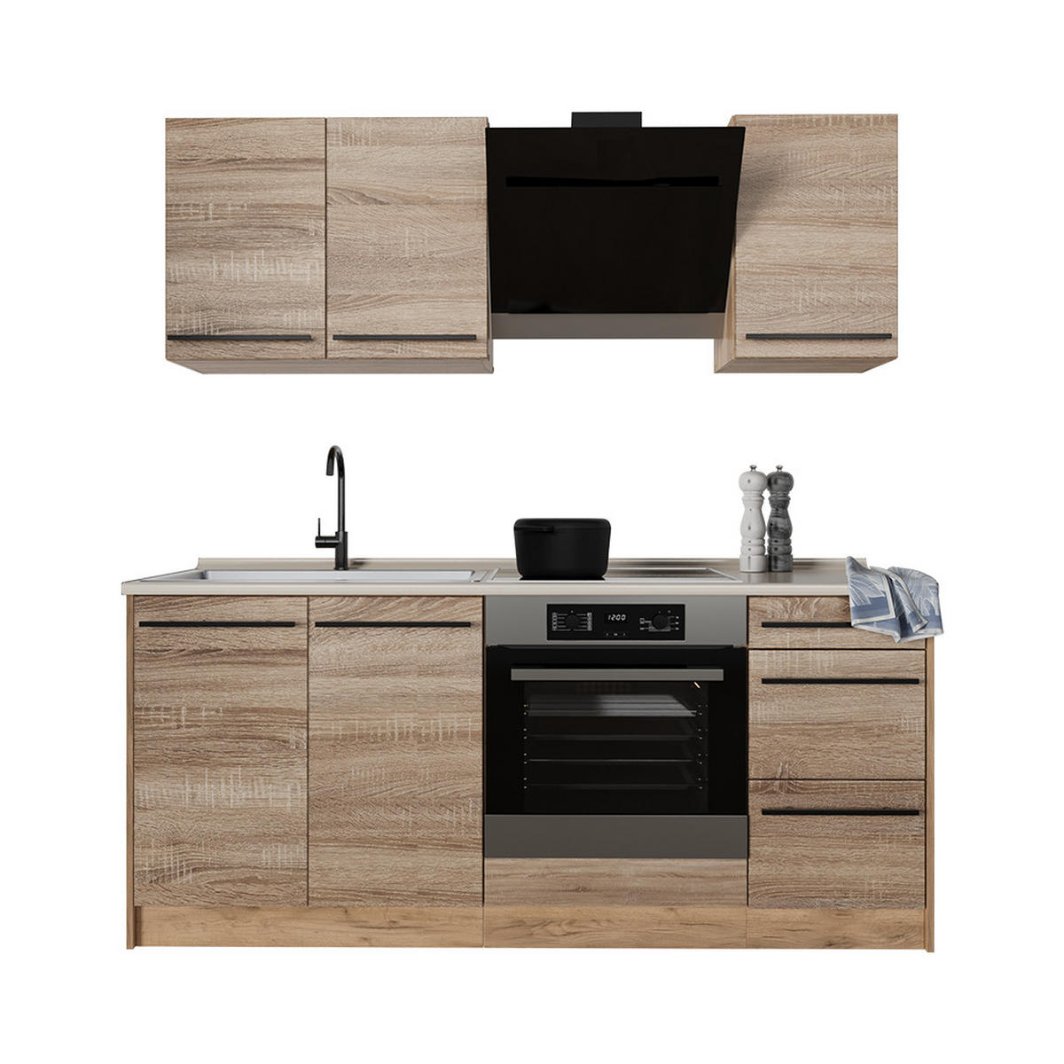 JEDNOTKOVÁ KUCHYNĚ R-Line, Sonoma/Zlatý mocný dub, 180 cm, PD Dub - Sonoma dub/barva dubu, kompozitní dřevo (180/206.8/60cm) - Vicco