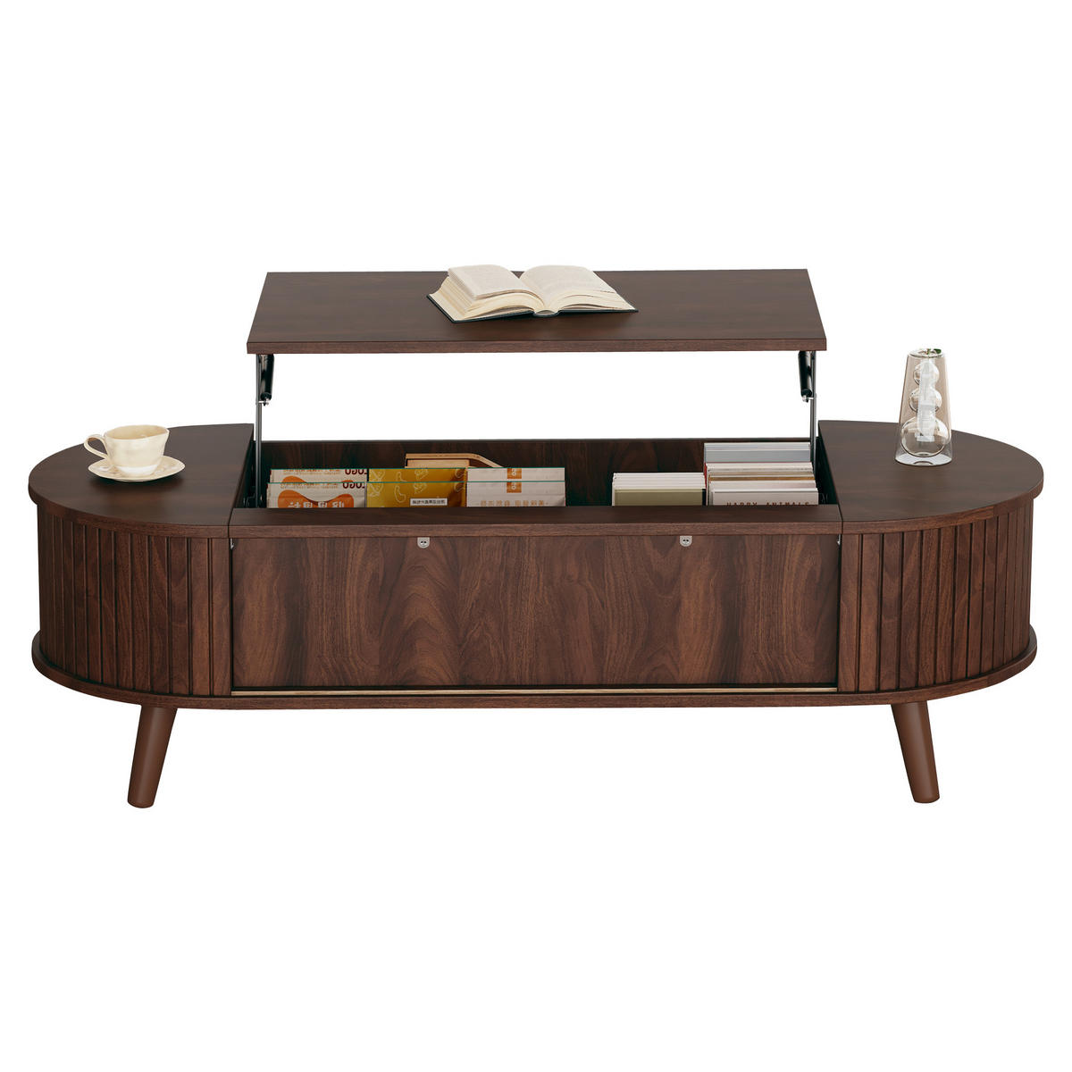 COUCHTISCH 120/50/39,5 cm in Nussbaum aus MDF mit Hubfunktion und Stauraum - Walnussfarben, Holz/Holzwerkstoff (50/120/53.5cm) - CHICFURN