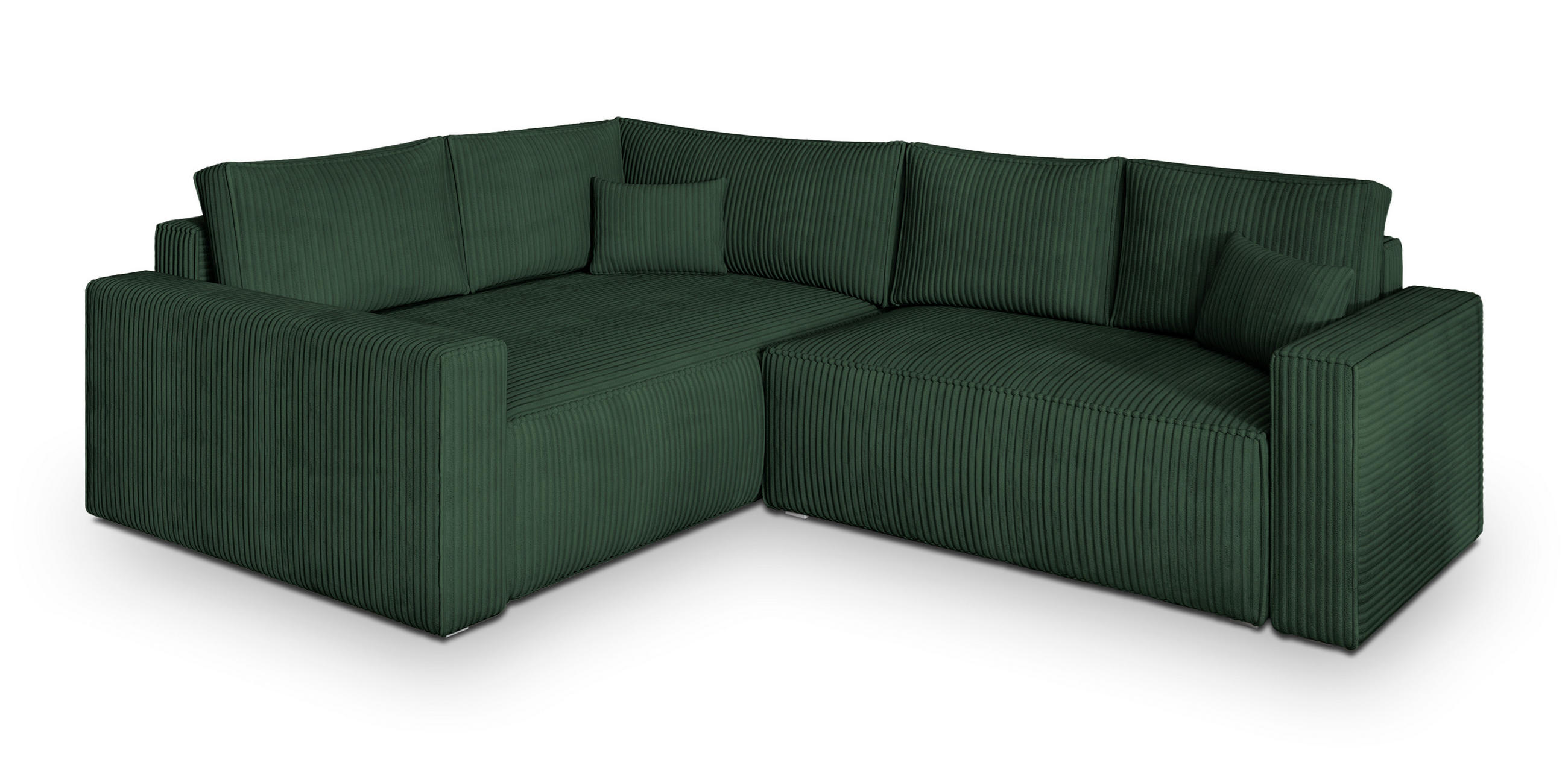 ECKSOFA ERONIS L-S Grün Kordstoff mit Schlaffunktion - Grün, Holz (265/194cm) - MASSENO