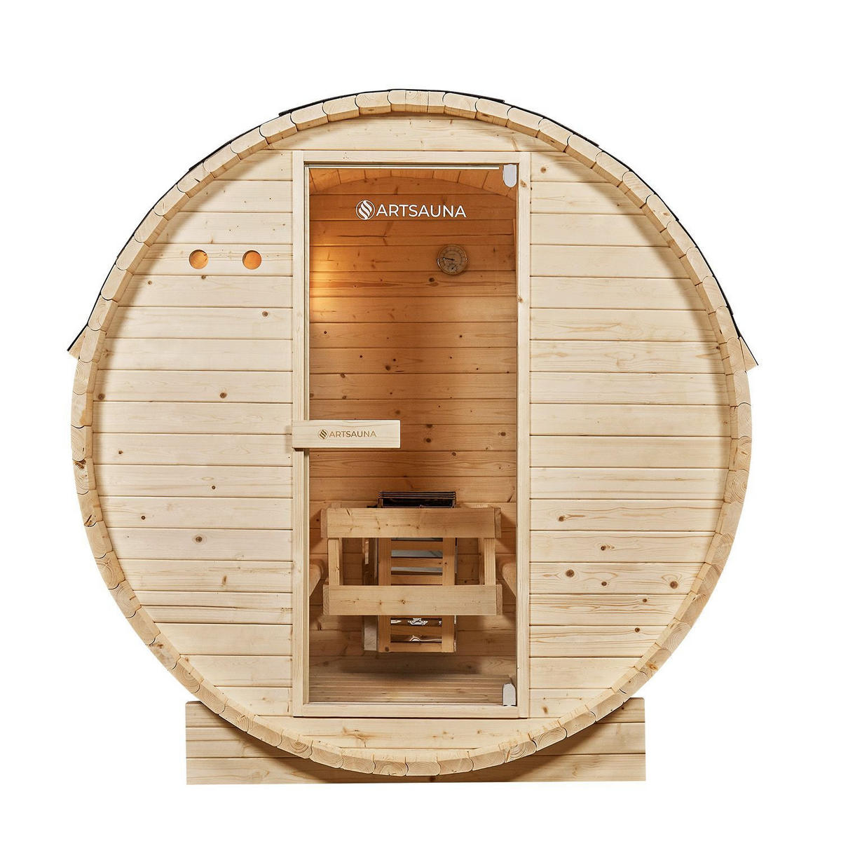FASSSAUNA Spitzbergen 120 cm mit 3,6 kW Saunaofen (2 Personen) - Naturfarben, Holz (191/193/120cm) - Artsauna