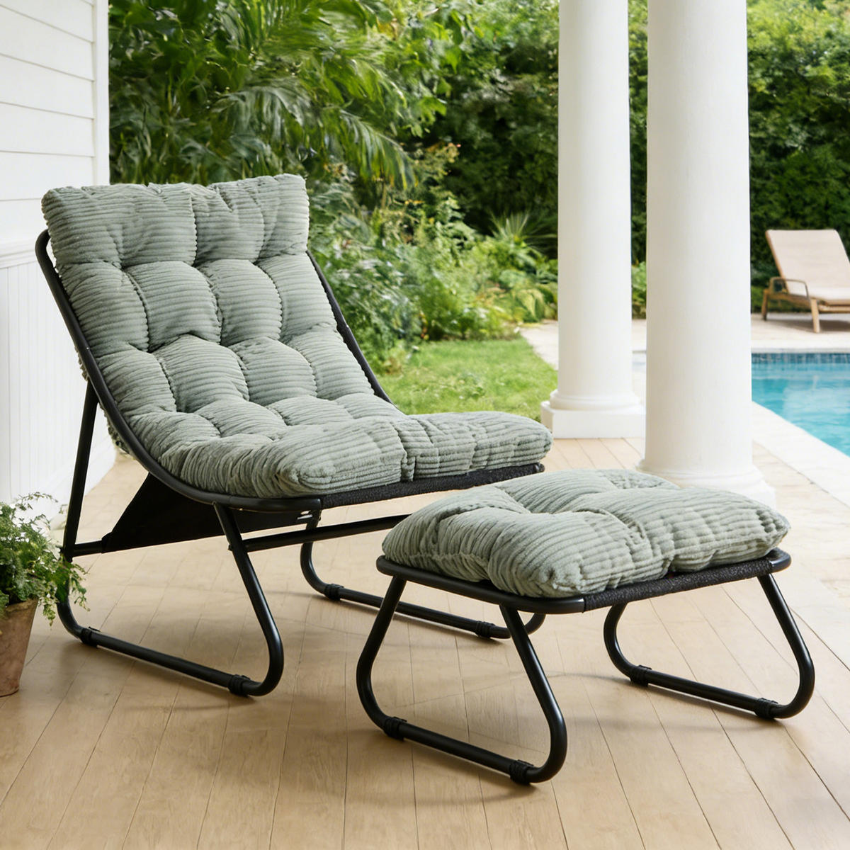 SESSELSET, Relaxsessel mit Hocker,Stahlrahmen,Cord,Hellgrün - Grün, Metall (78/86/65cm) - LVHOM